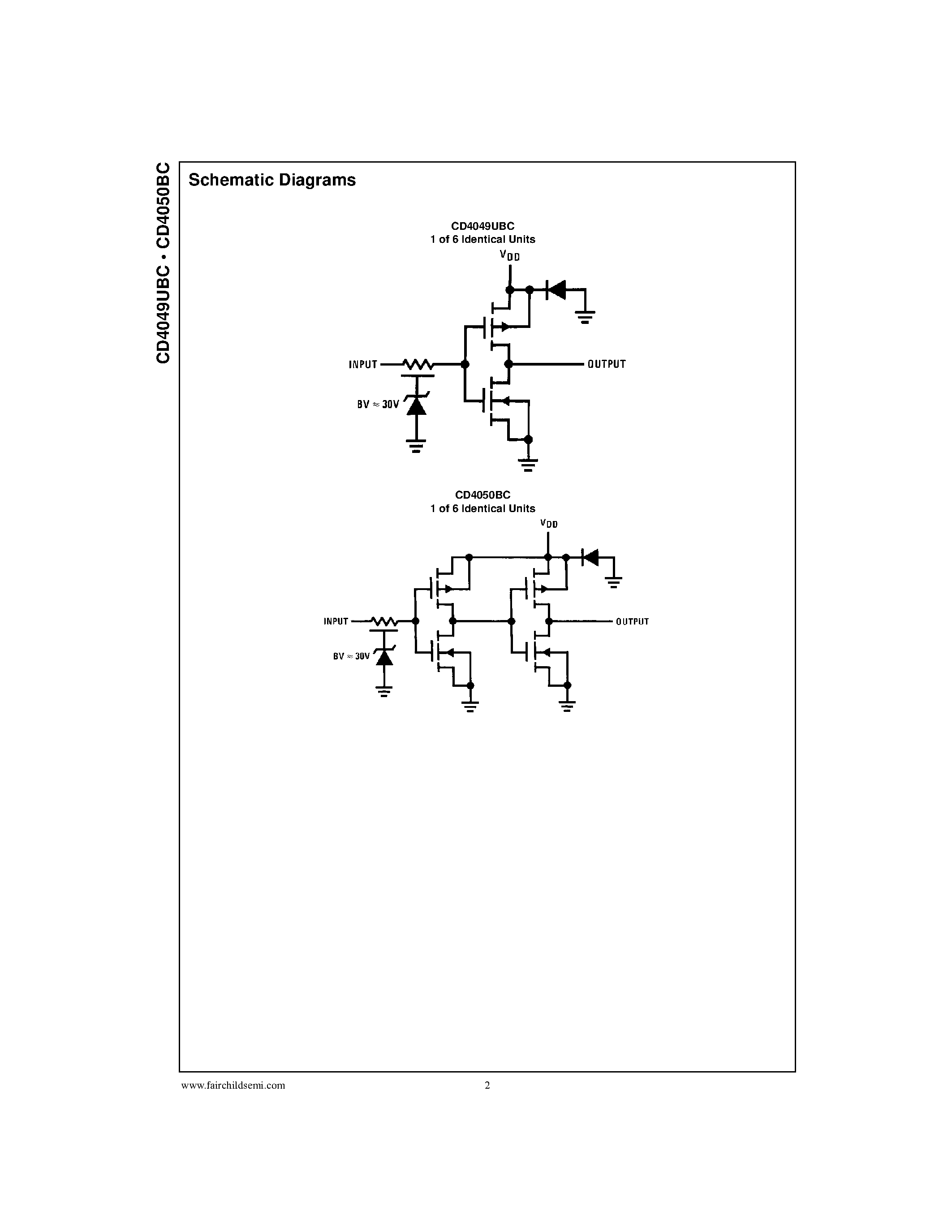 Datasheet CD4050BCM page 2 Datasheet CD4050BCM - Hex Inverting Buffer . Hex Non-Inverting Buffer page 2