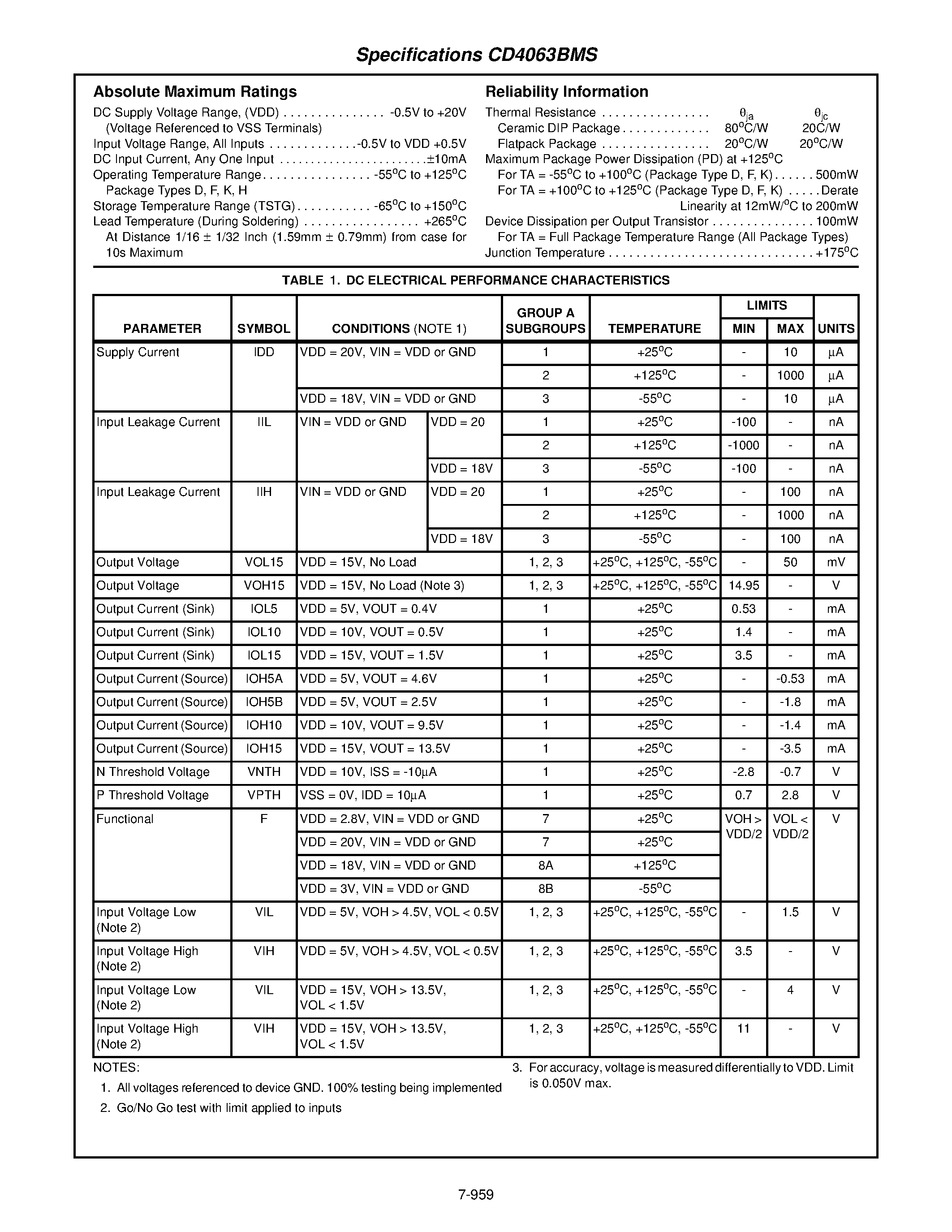 Datasheet CD4063 - CMOS 4-Bit Magnitude Comparator page 2