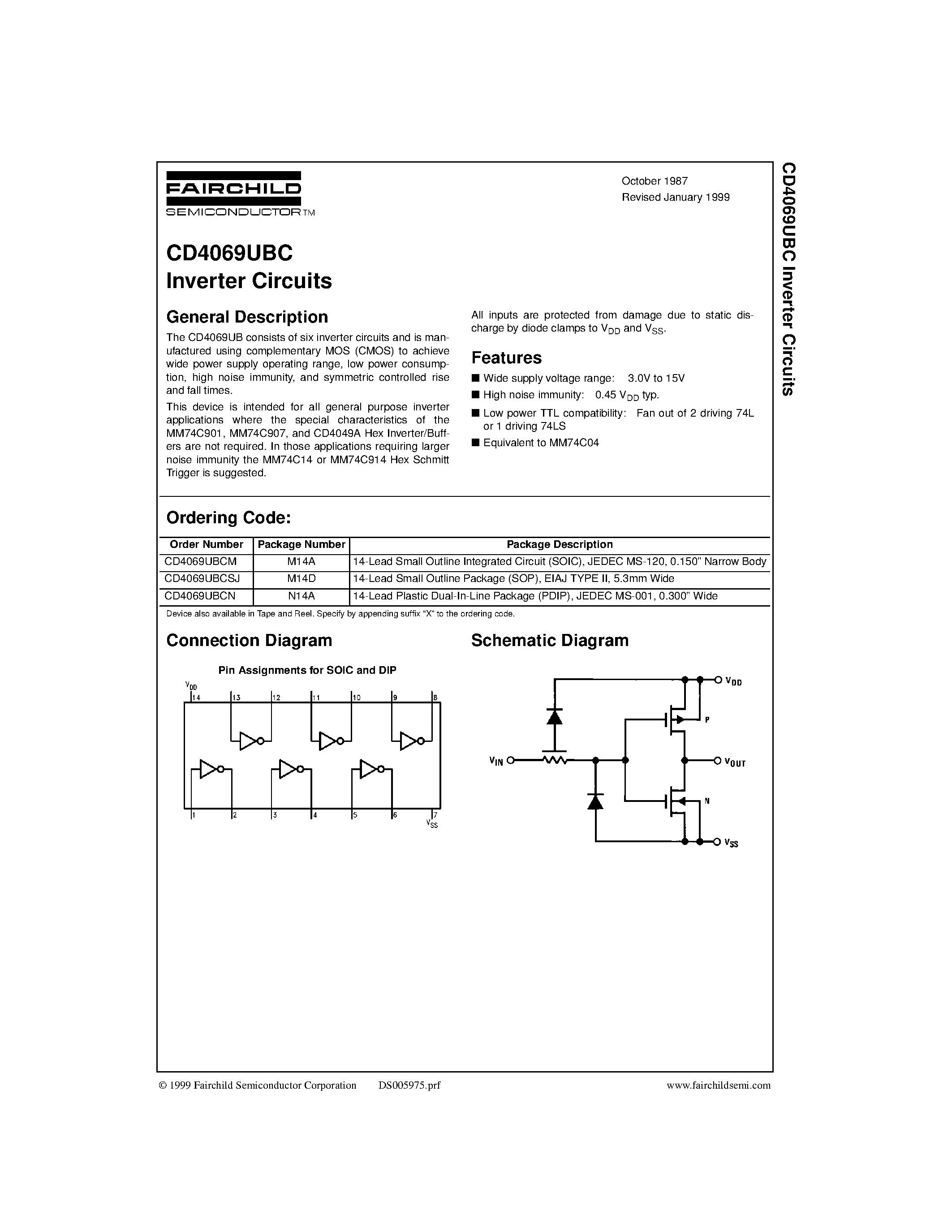 Даташит CD4069 - Inverter Circuits страница 1