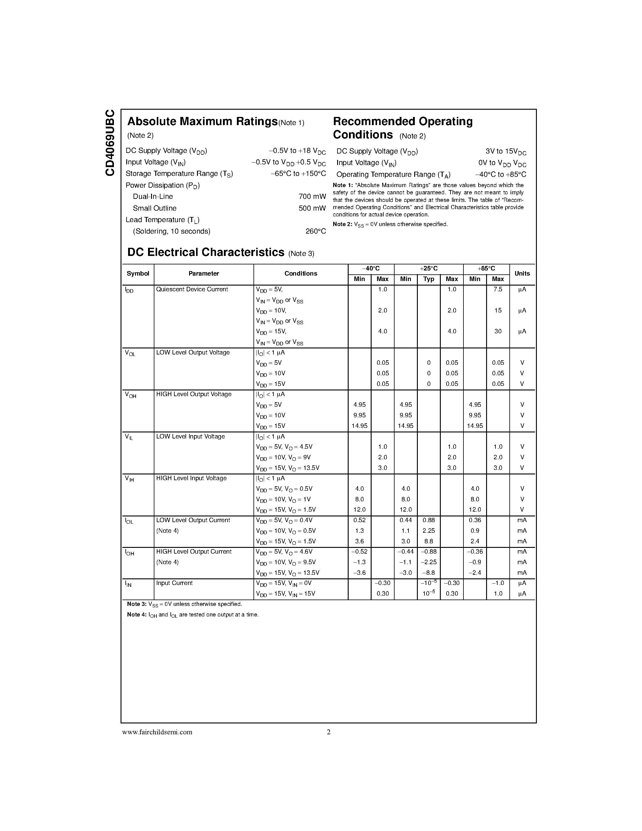 Даташит CD4069UBCSJ - Inverter Circuits страница 2