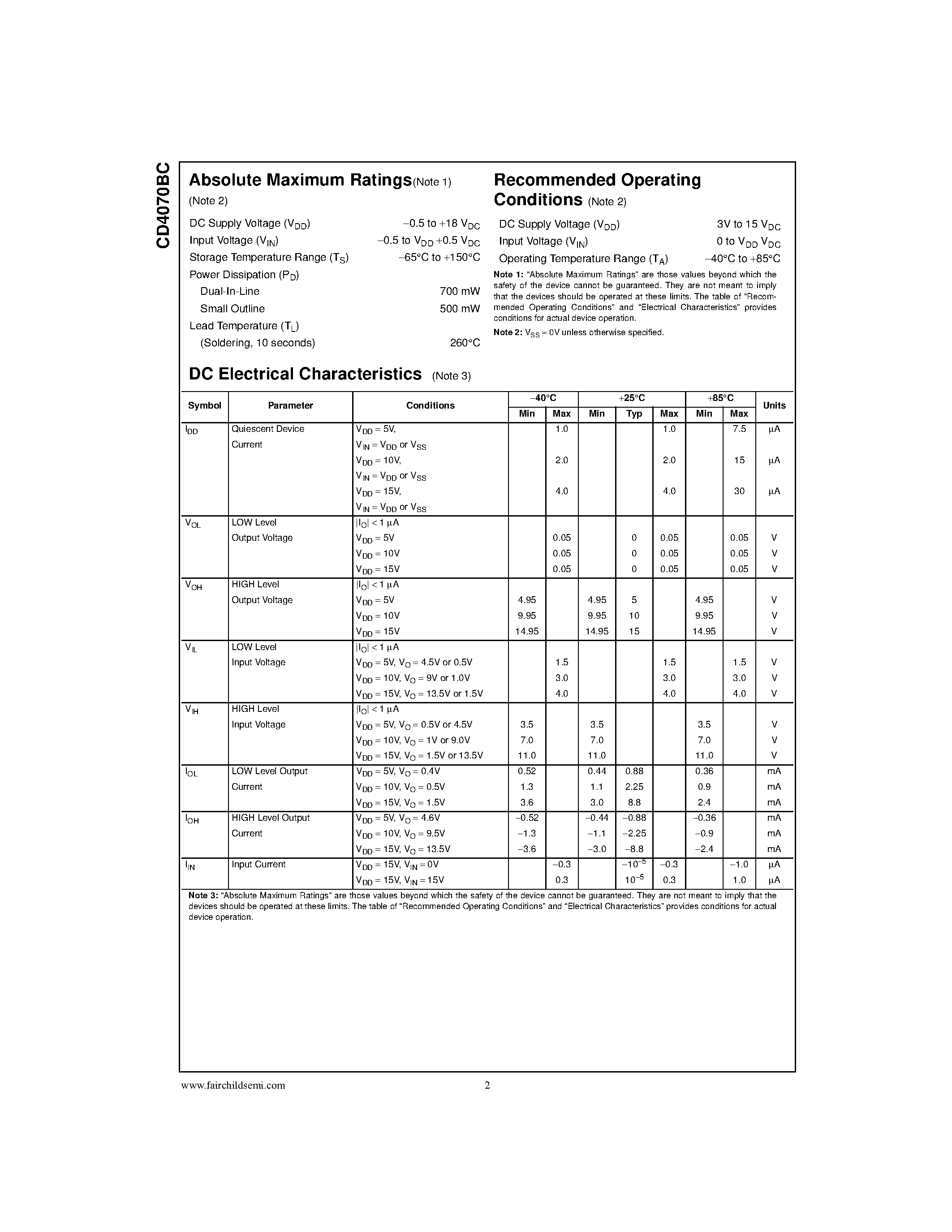 Datasheet CD4070 - Quad 2-Input EXCLUSIVE-OR Gate page 2