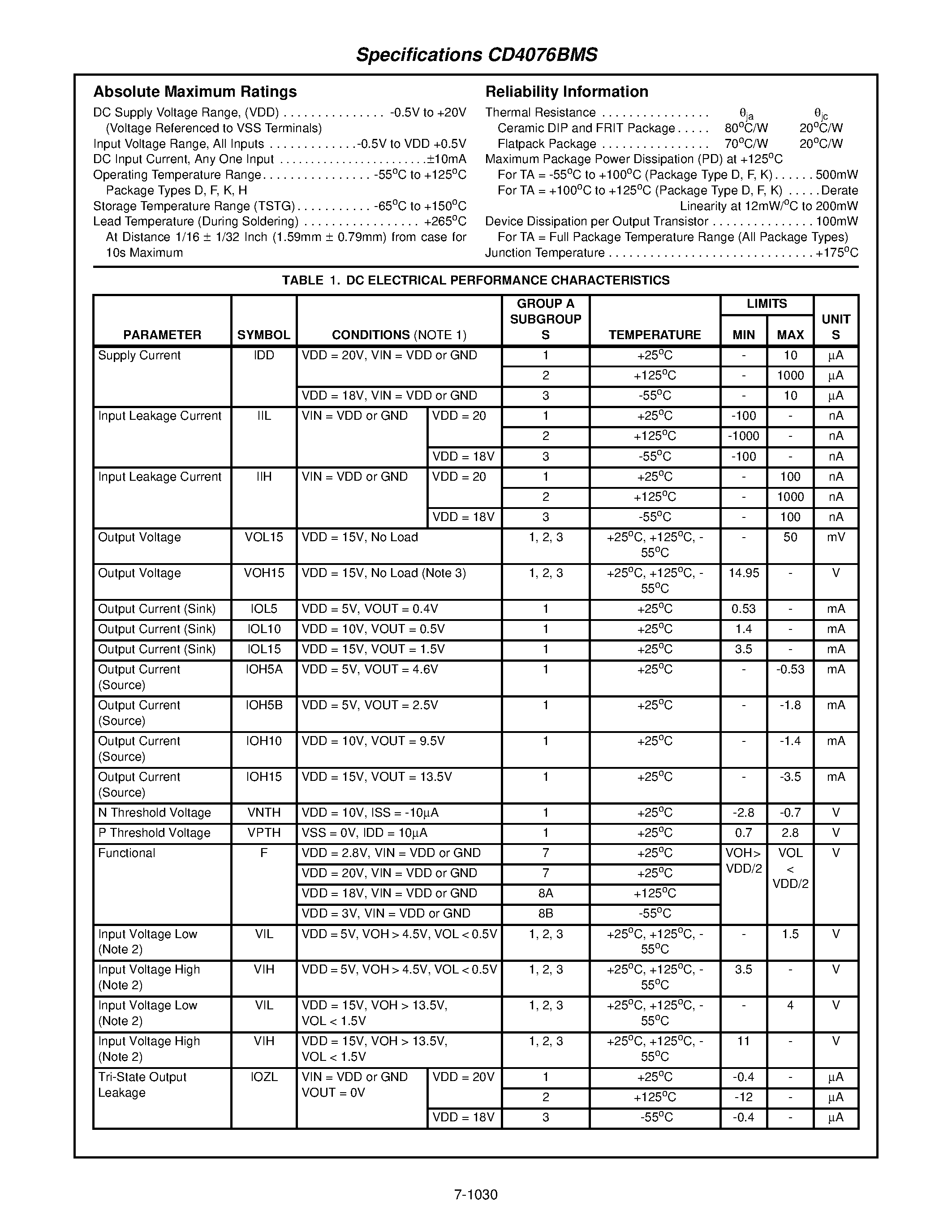 Datasheet CD4076BMS - CMOS 4 -Bit D-Type Registers page 2