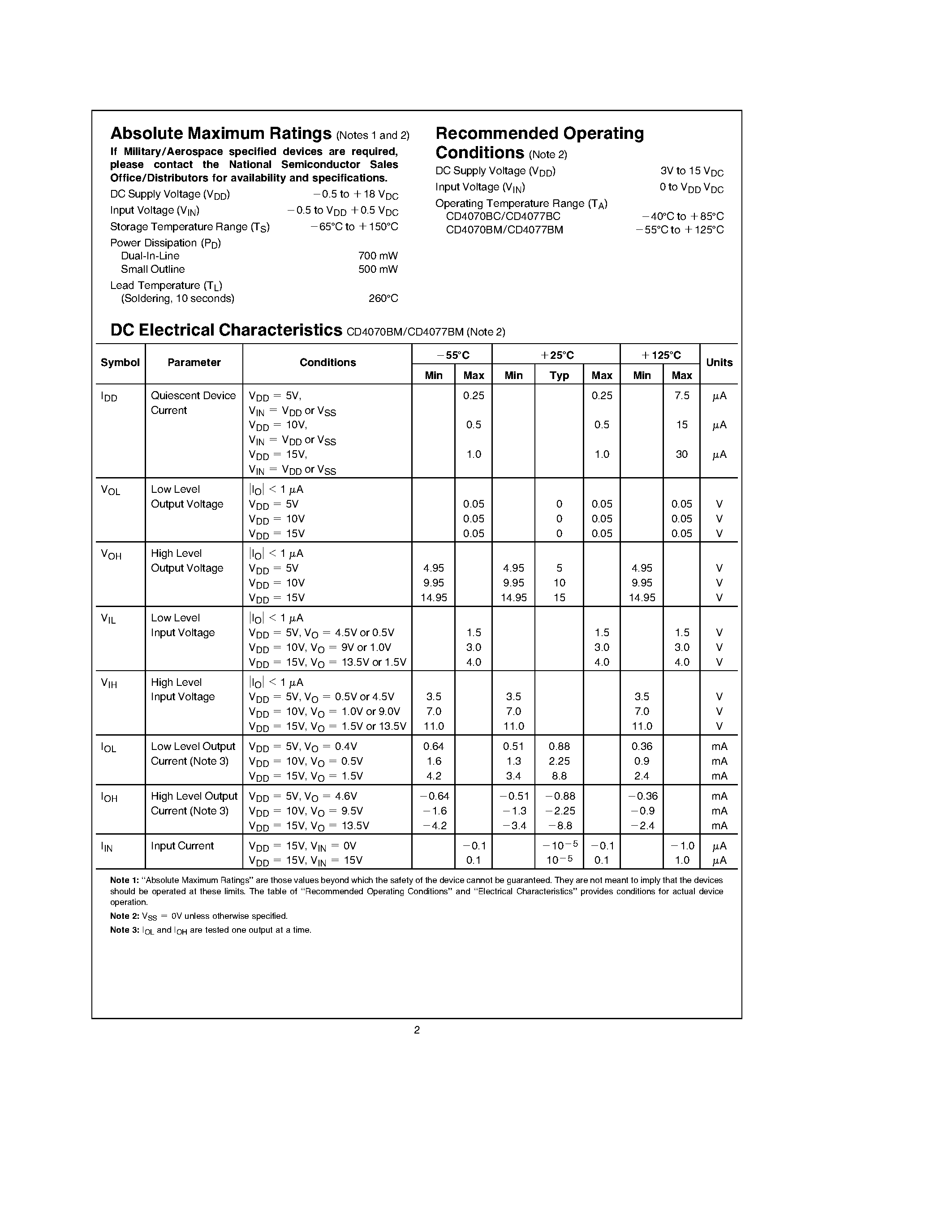 Datasheet CD4077 - Quad 2-Input EXCLUSIVE-OR(NOR) Gate page 2