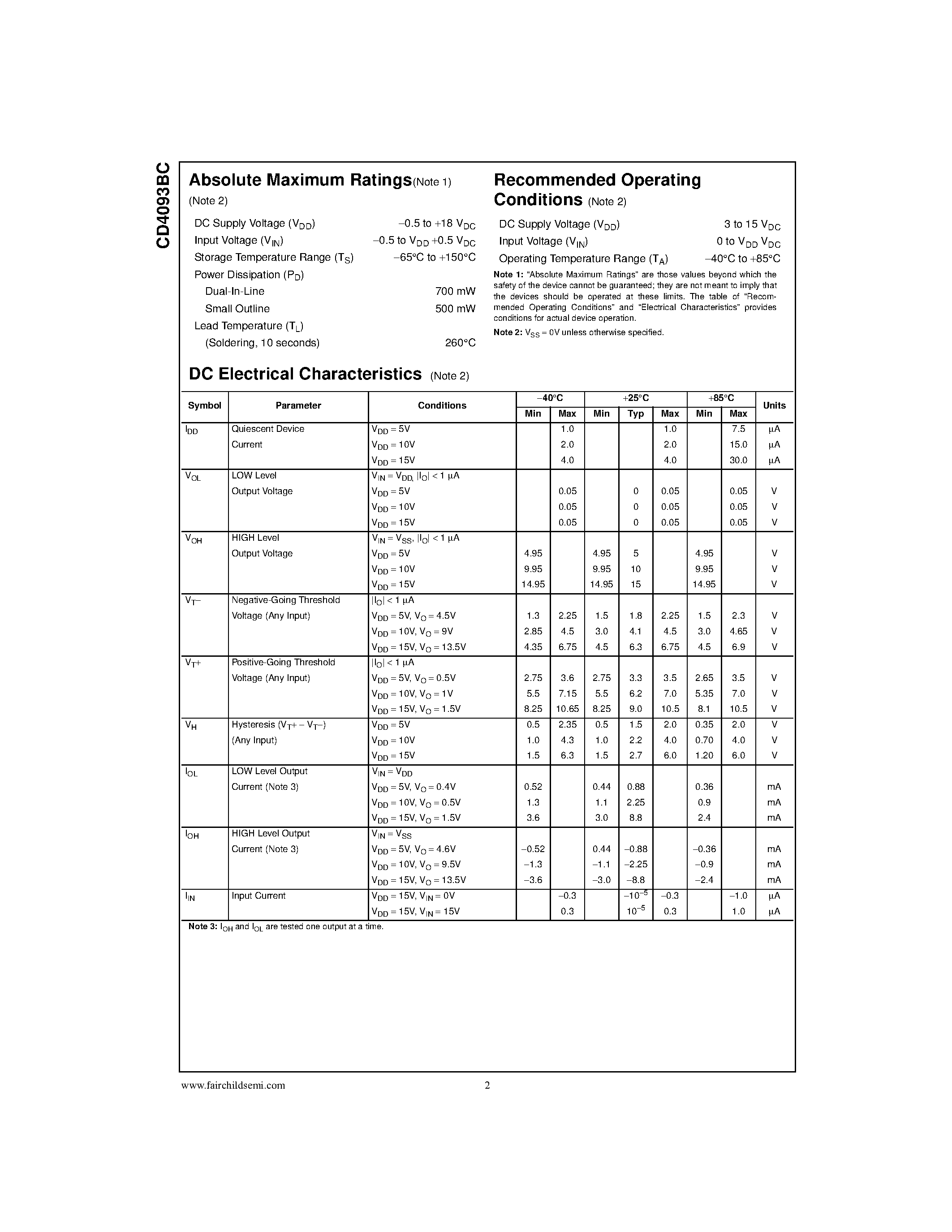Даташит CD4093BCN - Quad 2-Input NAND Schmitt Trigger страница 2