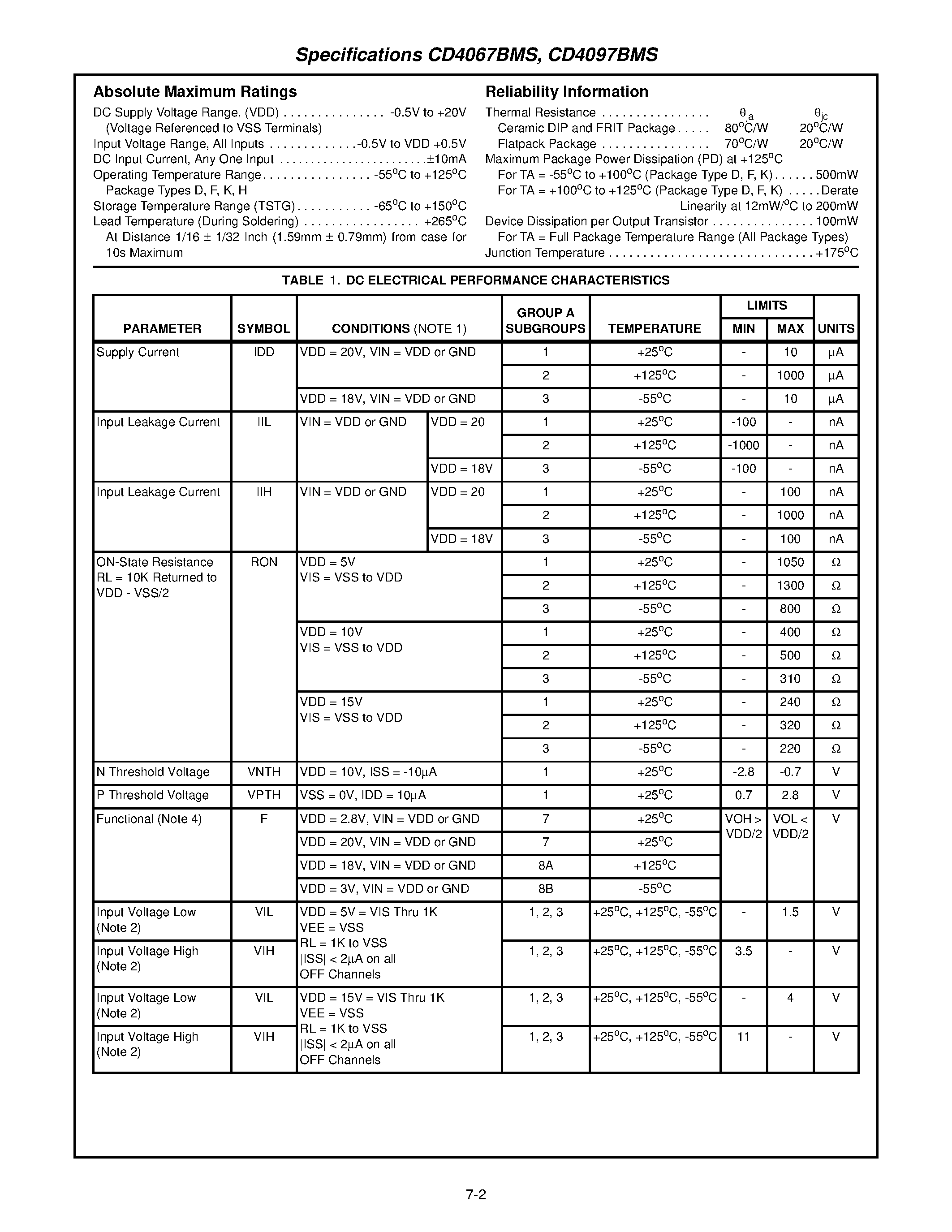 Даташит CD4097BMS - CMOS Analog Multiplexers/Demultiplexers страница 2