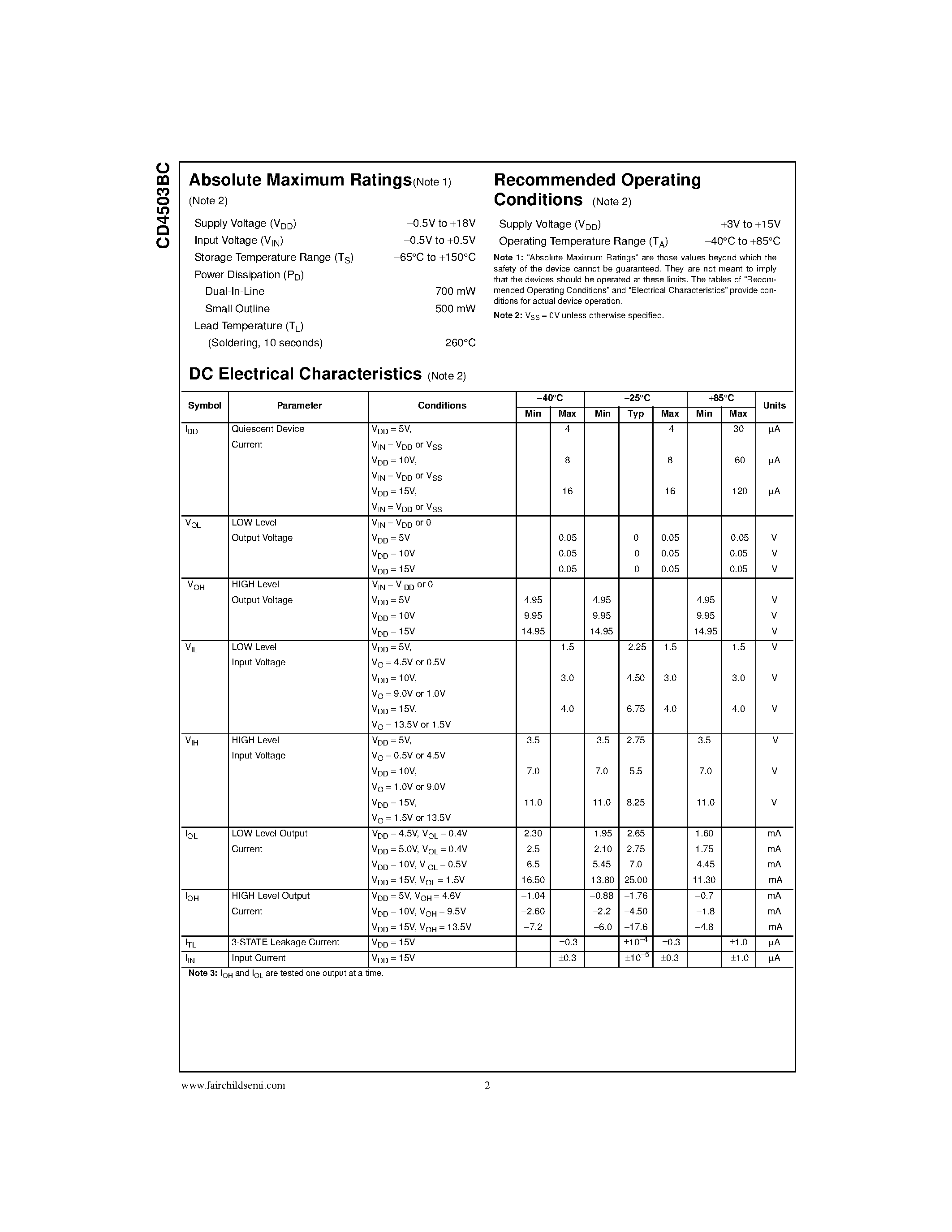 Даташит CD4503BCSJ - Hex Non-Inverting 3-STATE Buffer страница 2