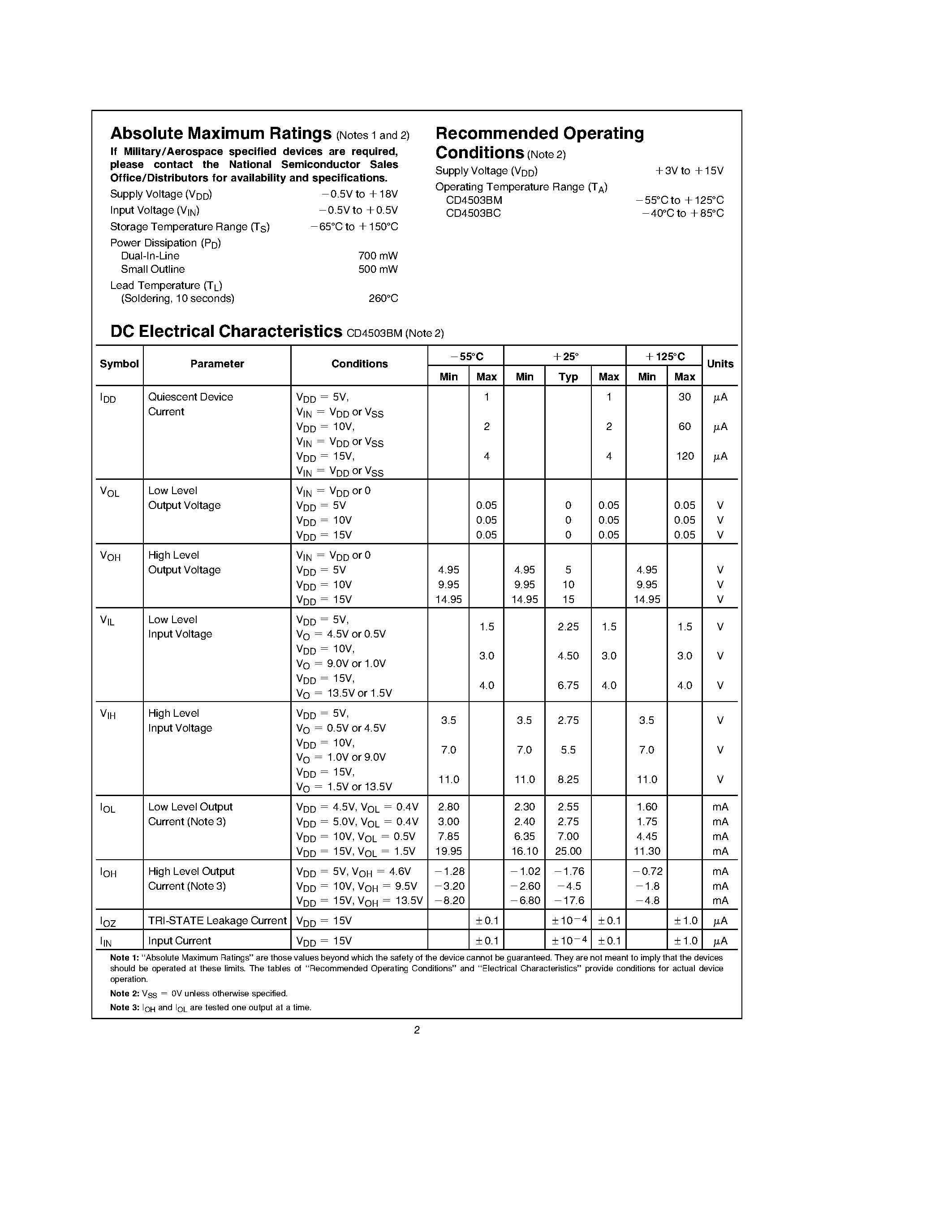 Даташит CD4503BM - Hex Non-Inverting TRI-STATE Buffer страница 2