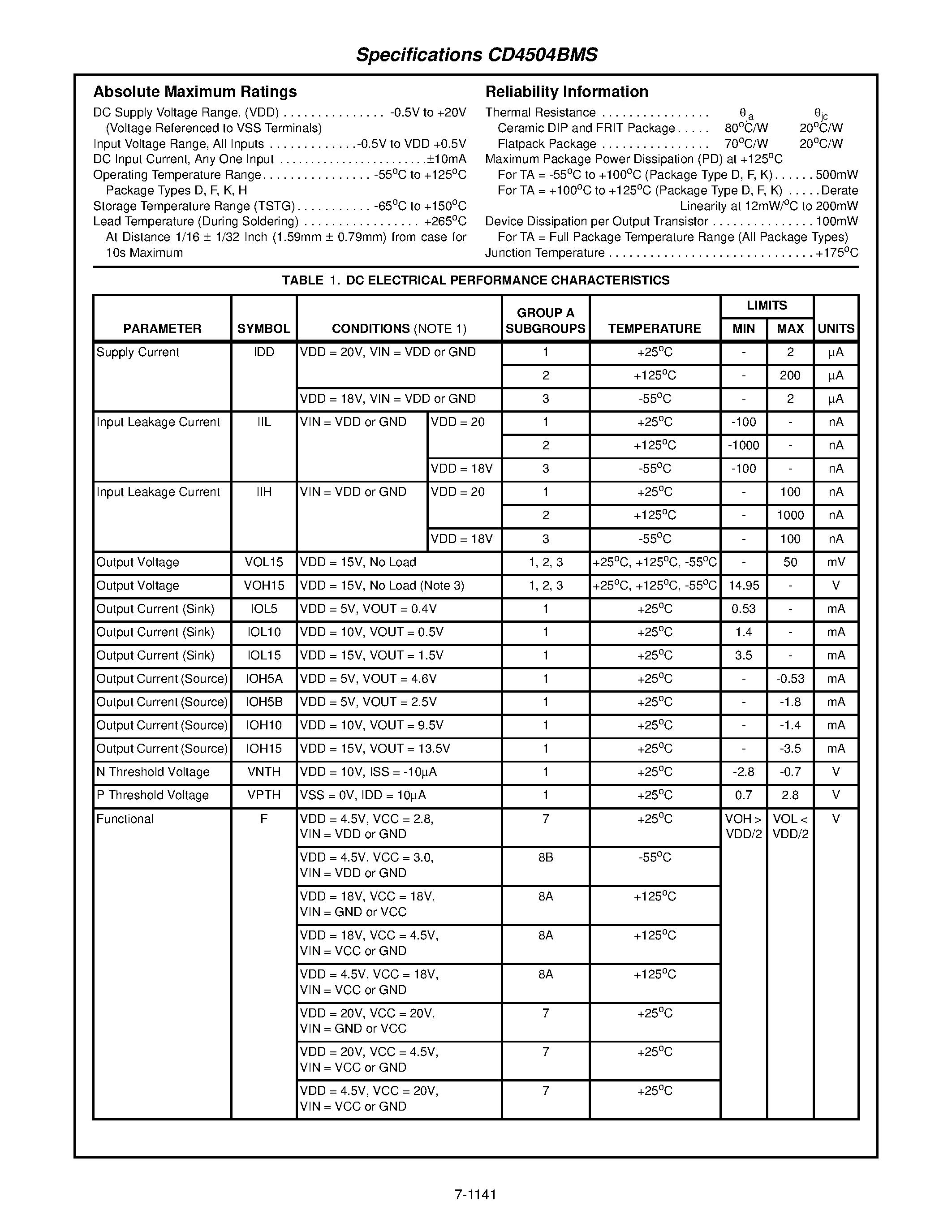 Даташит CD4504BMS - CMOS Hex Voltage Level Shifter for TTL-to-CMOS or CMOS-to-CMOS Operation страница 2