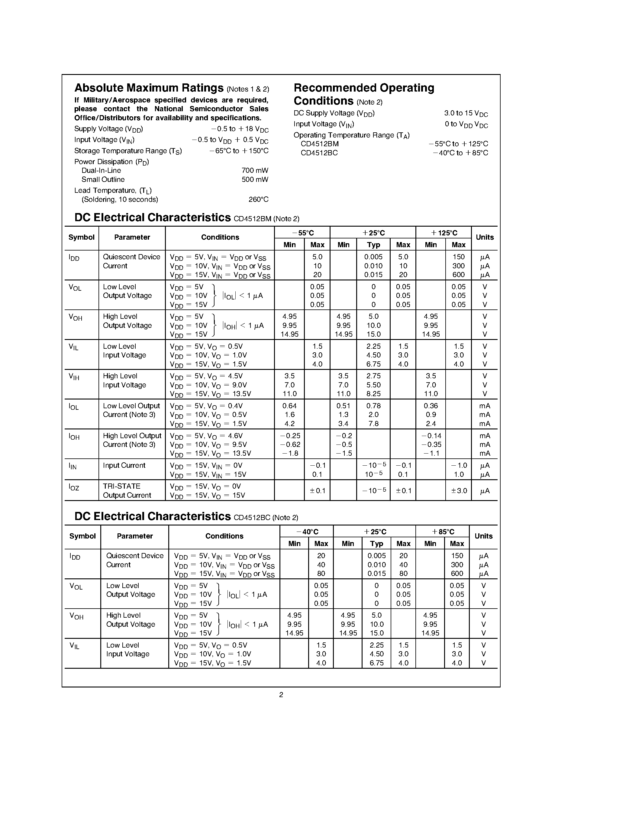 Даташит CD4512 - 8-Channel Buffered Data Selector страница 2