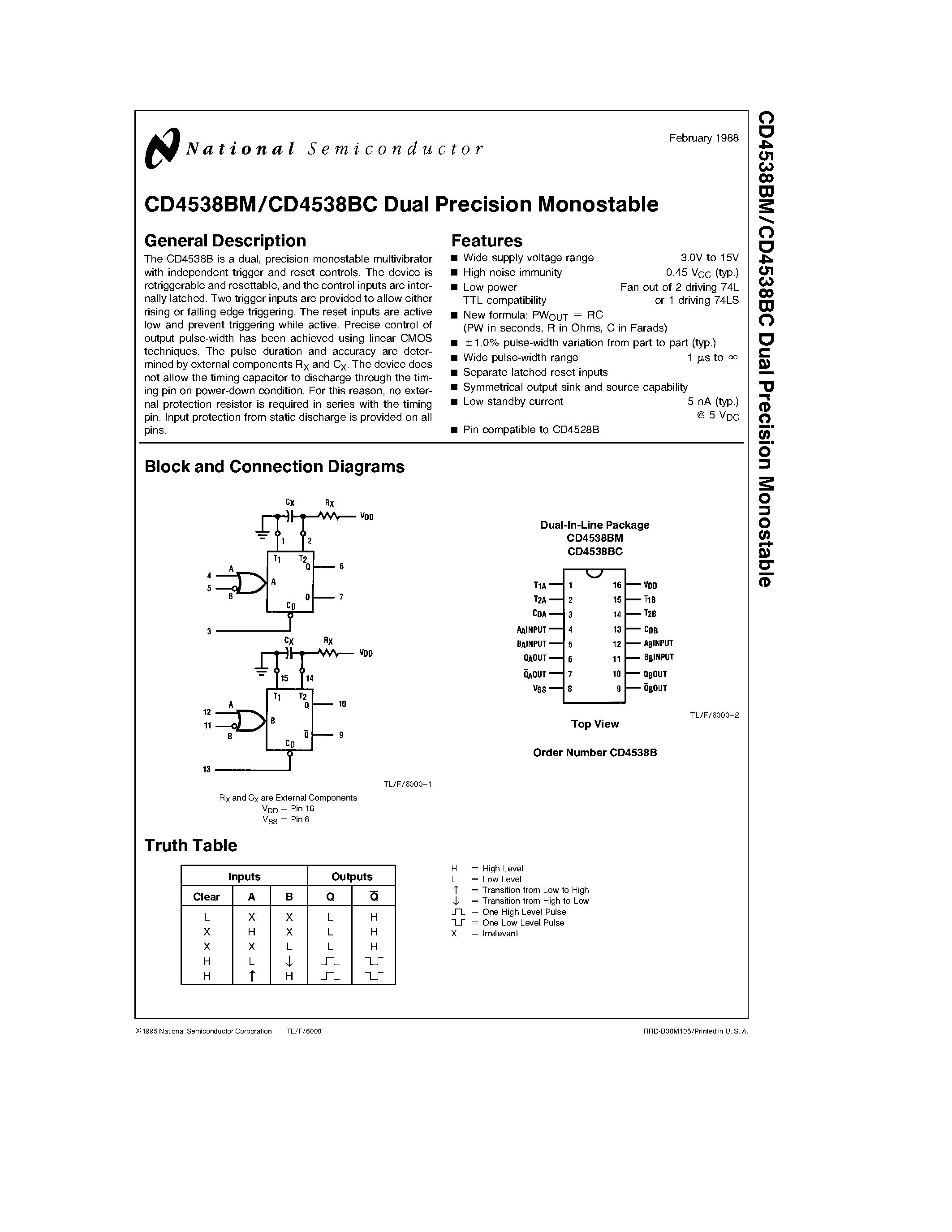 Даташит CD4538BM - Dual Precision Monostable страница 1
