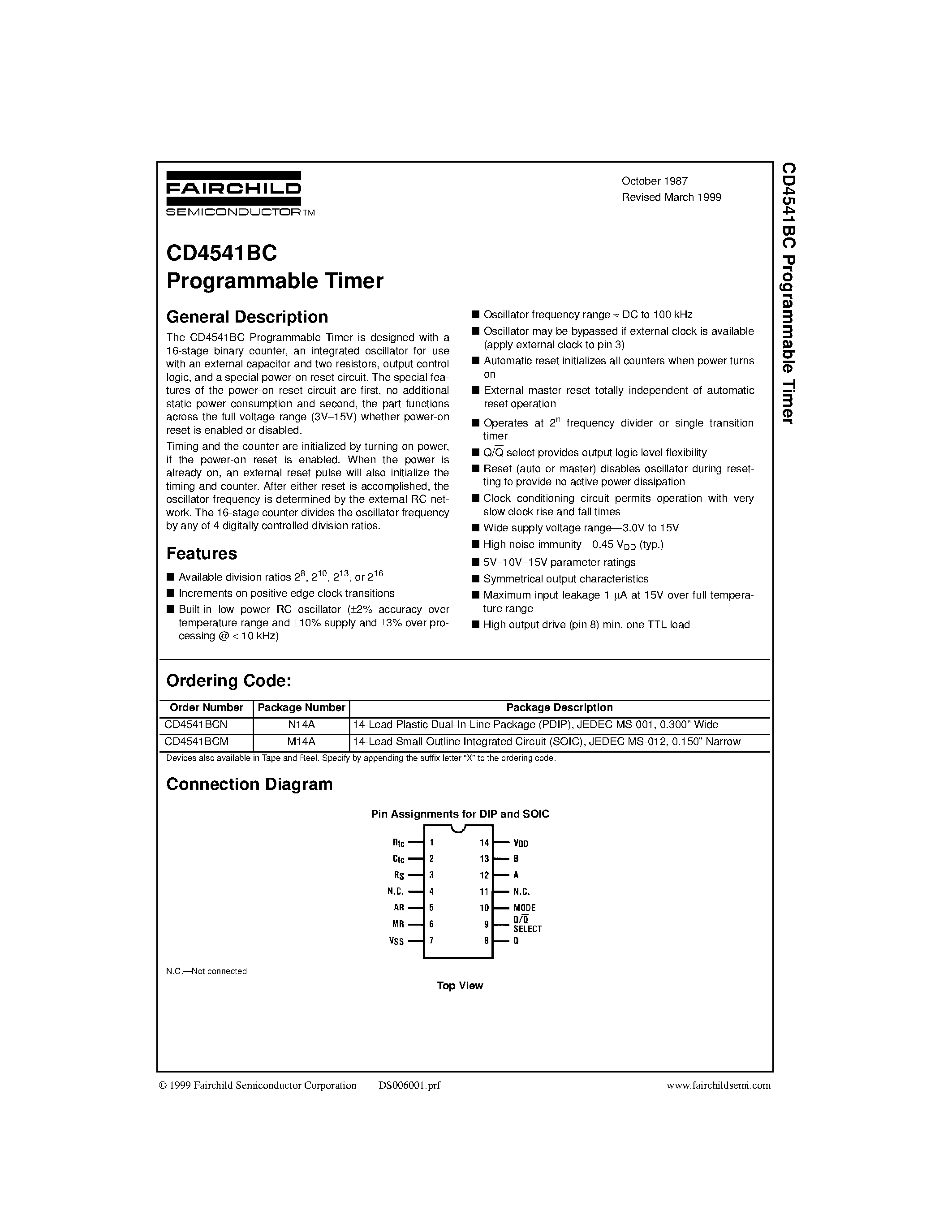 Datasheet CD4541BC - Programmable Timer page 1