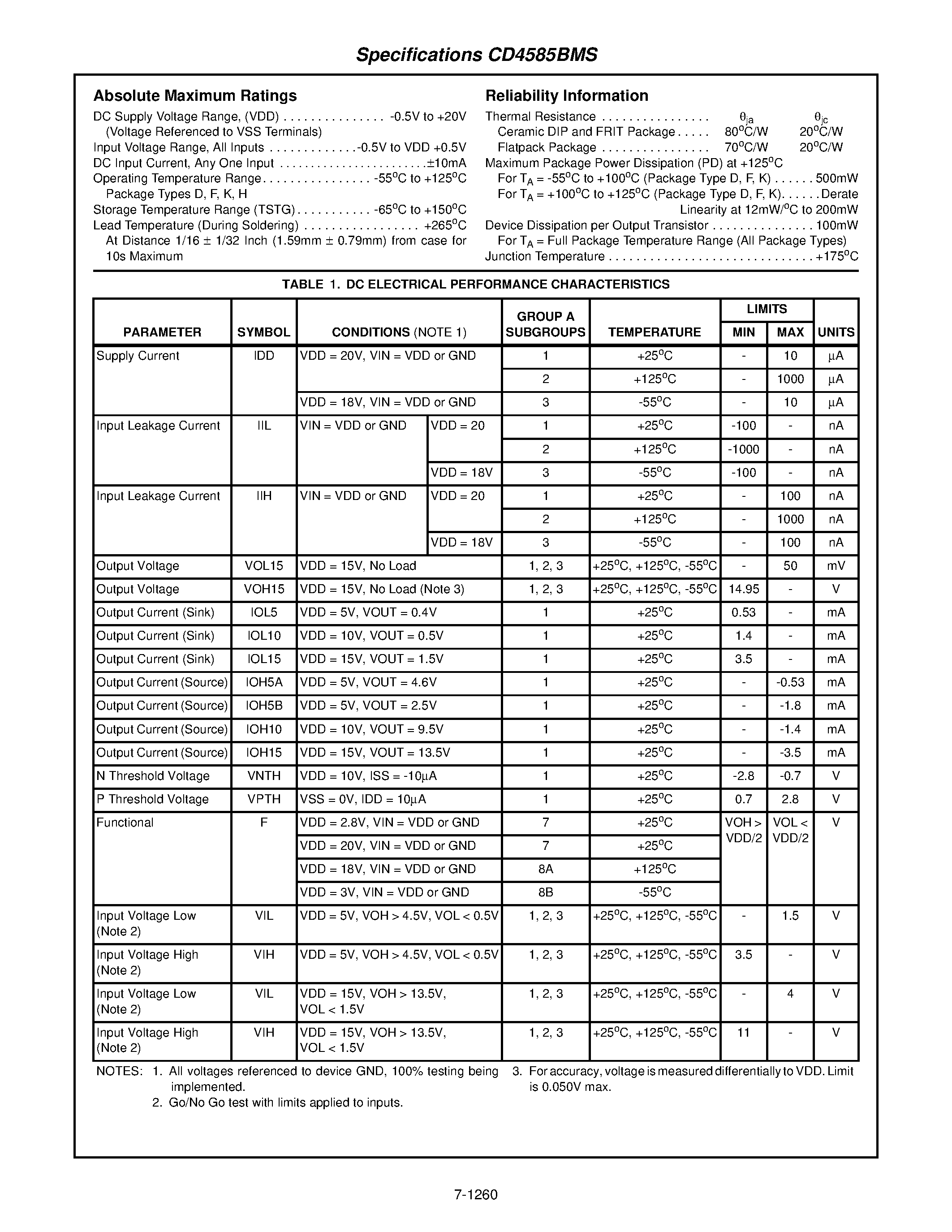Datasheet CD4585BMS - CMOS 4-Bit Magnitude Comparator page 2