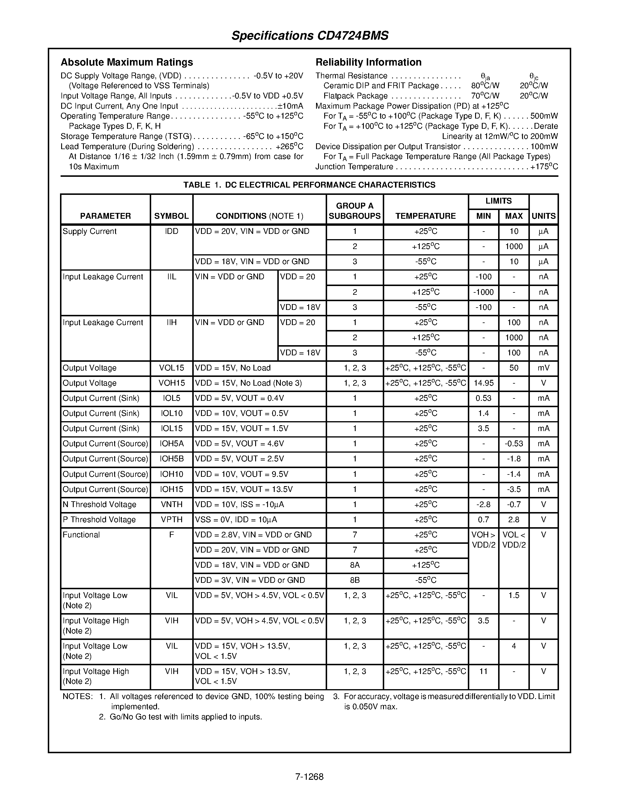 Datasheet CD4724BMS - CMOS 8-Bit Addressable Latch page 2