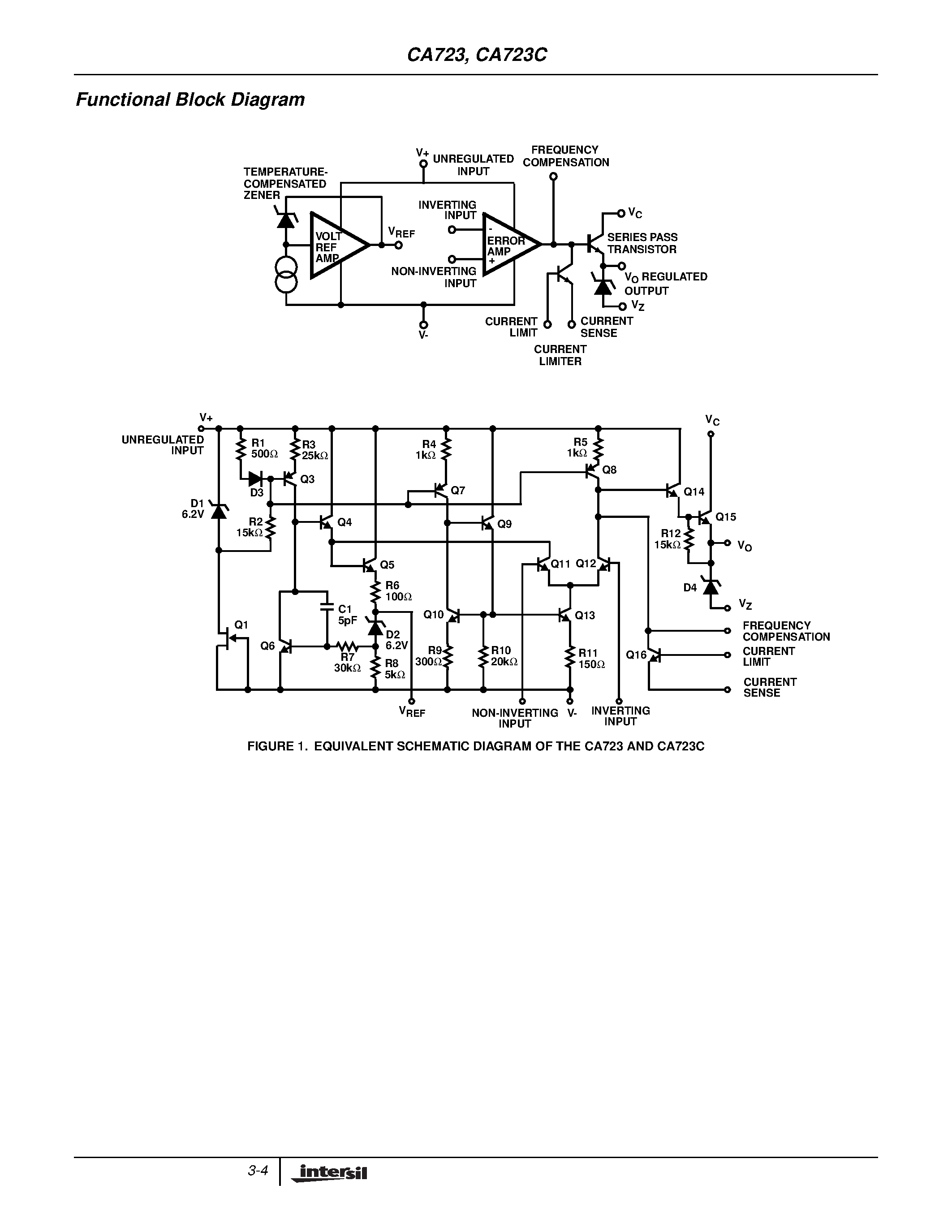 Даташит CA723 - Voltage Regulators Adjustable from 2V to 37V at Output Currents Up to 150mA without External Pass Transistors страница 2