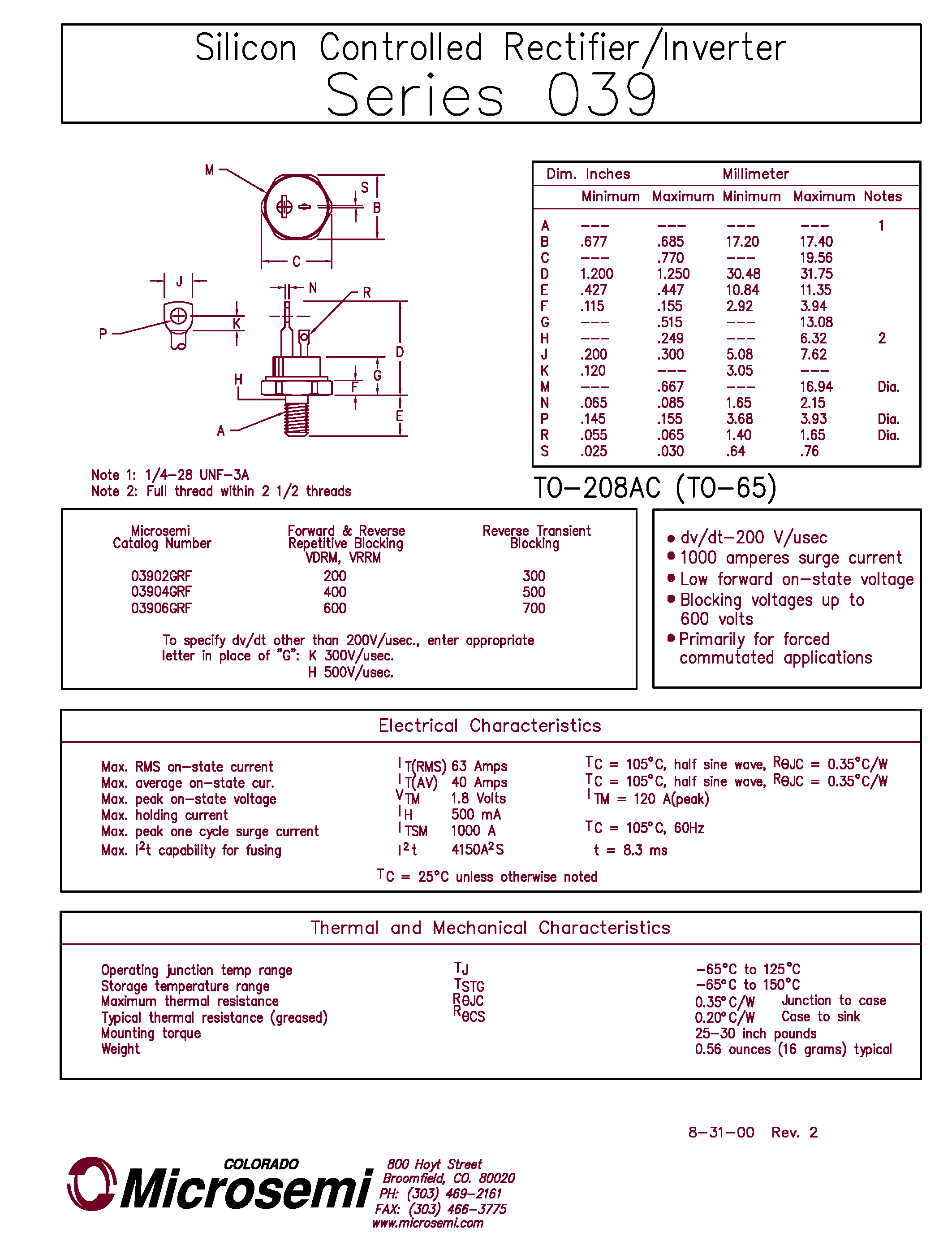 Datasheet 03902GRF - Silicon Controlled Rectifier/Inverter page 1