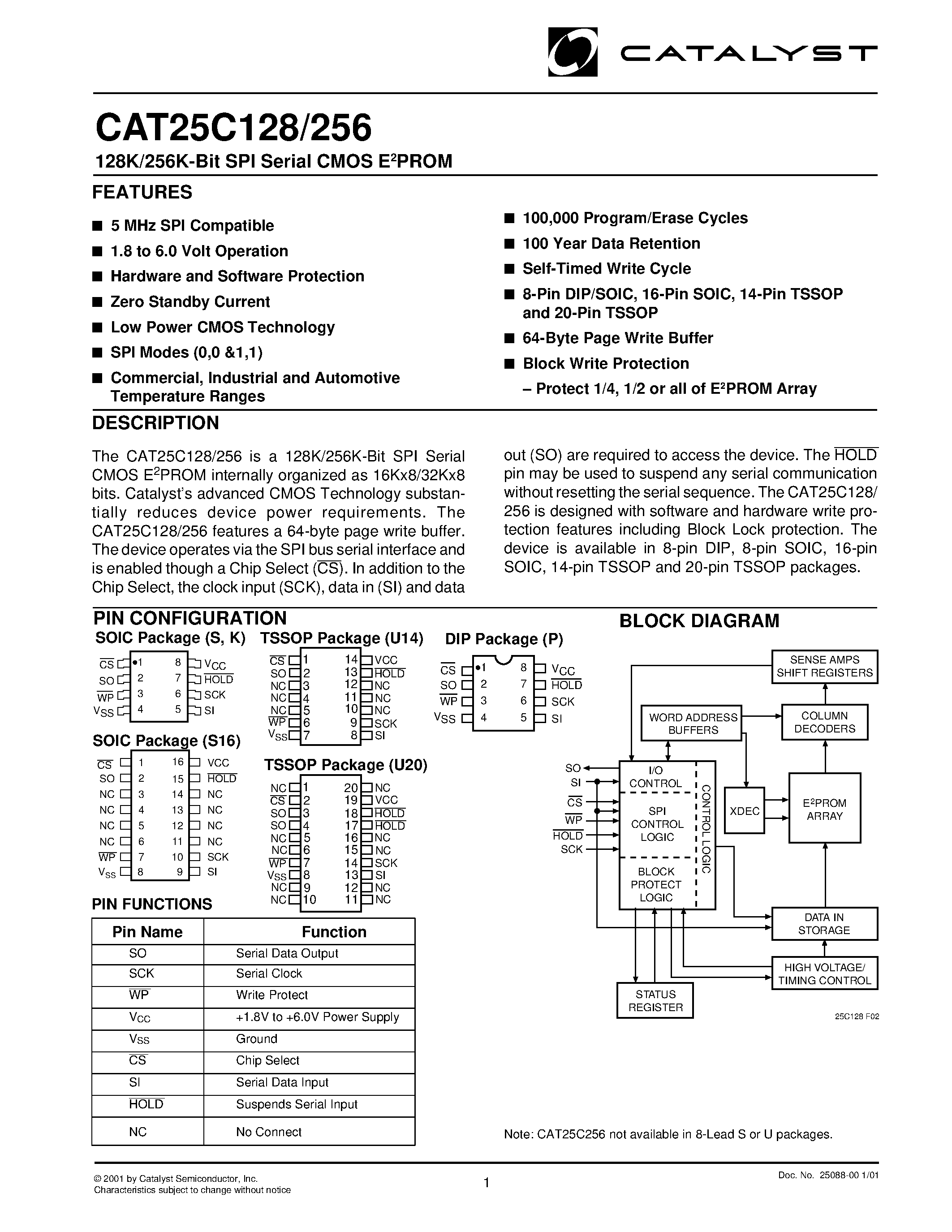 Datasheet CAT25C128 - 64K/128K-Bit SPI Serial CMOS E2PROM page 1
