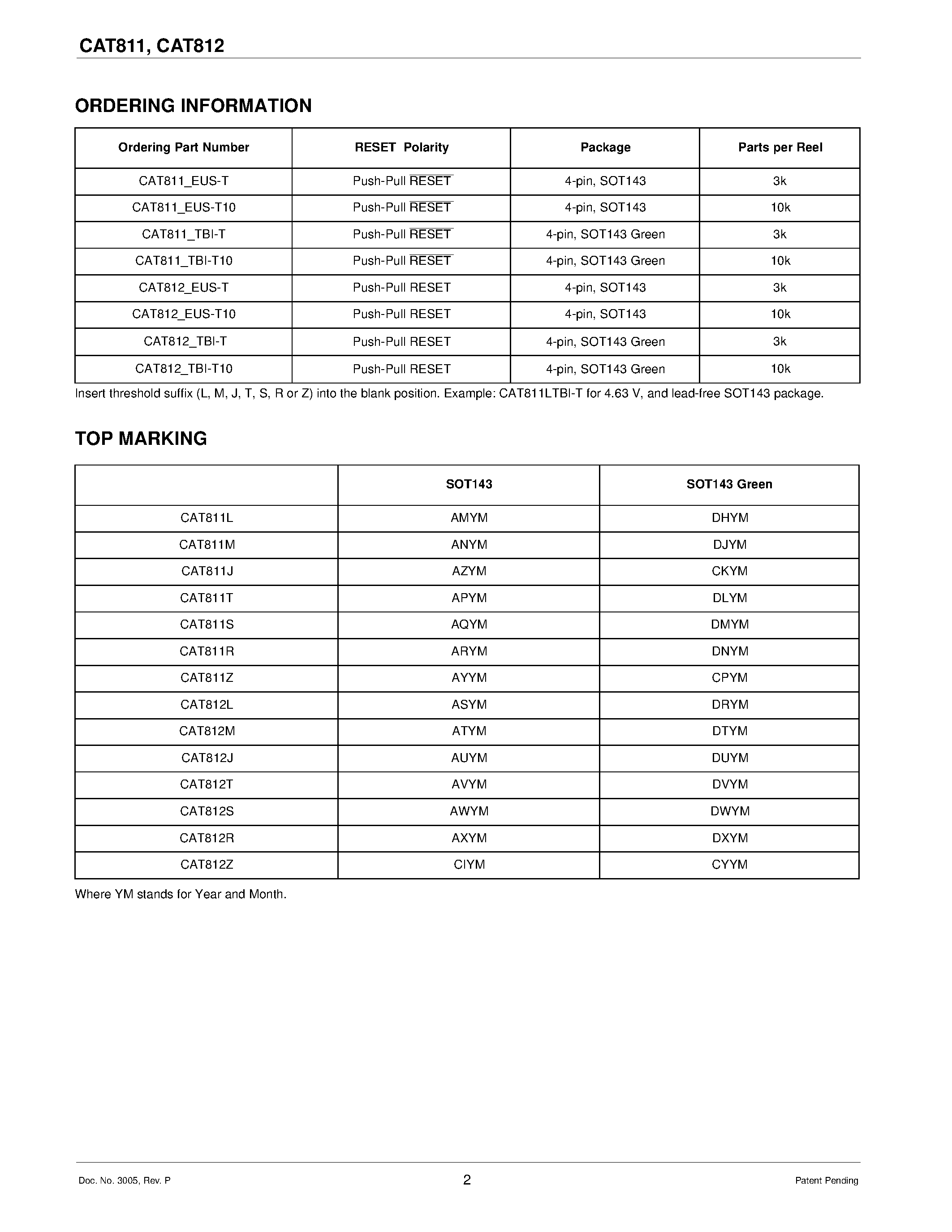 Datasheet CAT811R - 4-Pin Microprocessor Power Supply Supervisors page 2