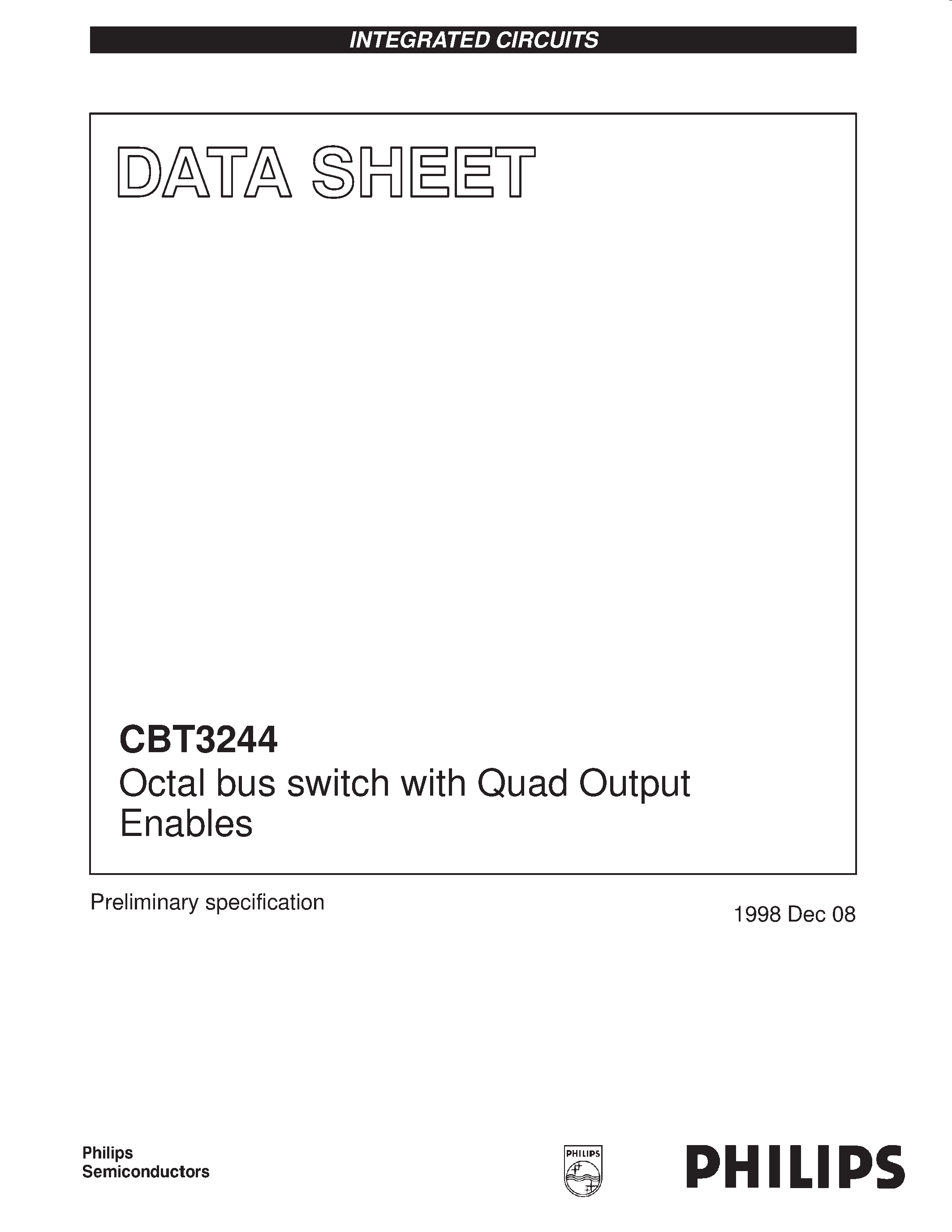 Даташит на микросхему CBT3244D страница 1 Даташит CBT3244D - Octal bus switch with Quad Output Enables страница 1