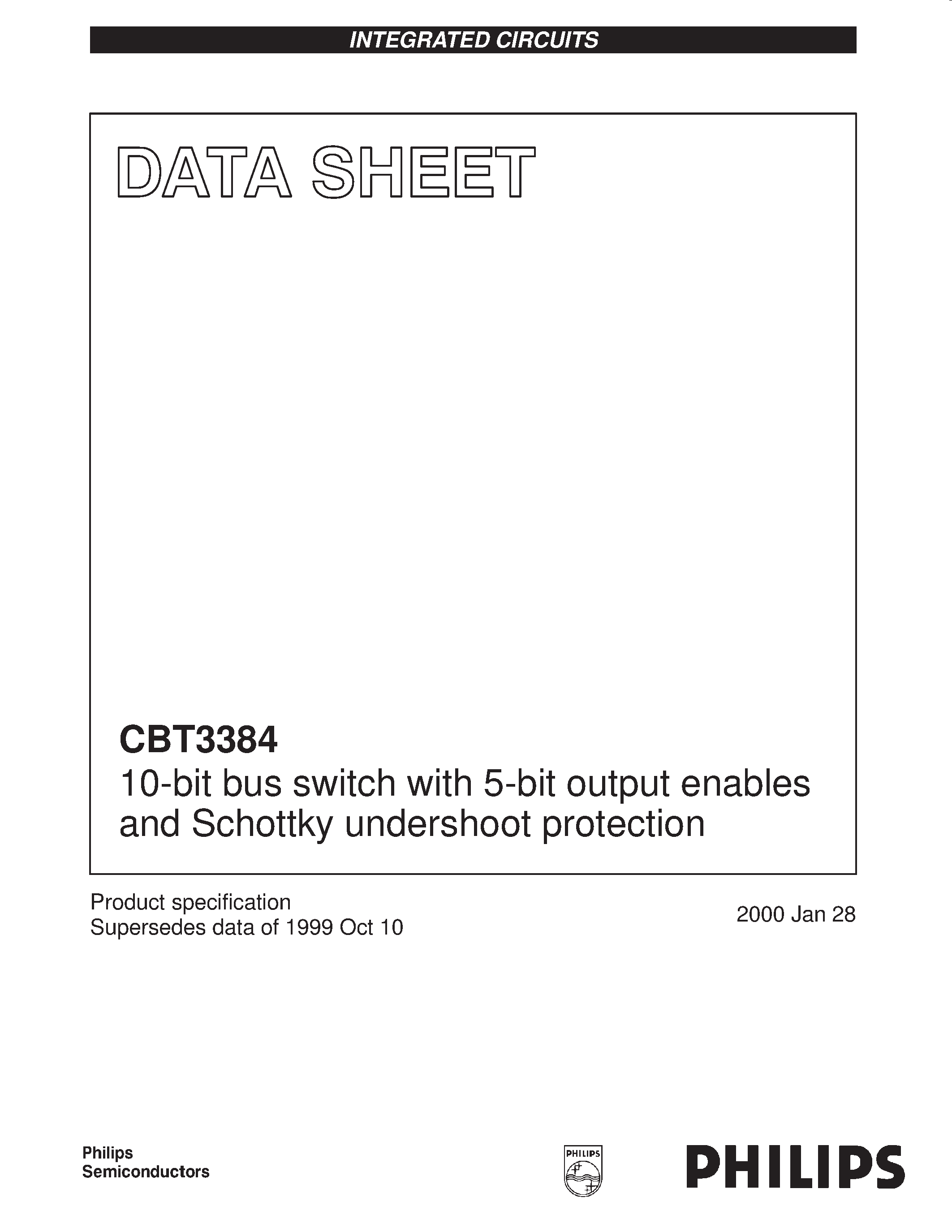 Datasheet CBT3384 - 10-bit bus switch with 5-bit output enables and Schottky undershoot protection page 1