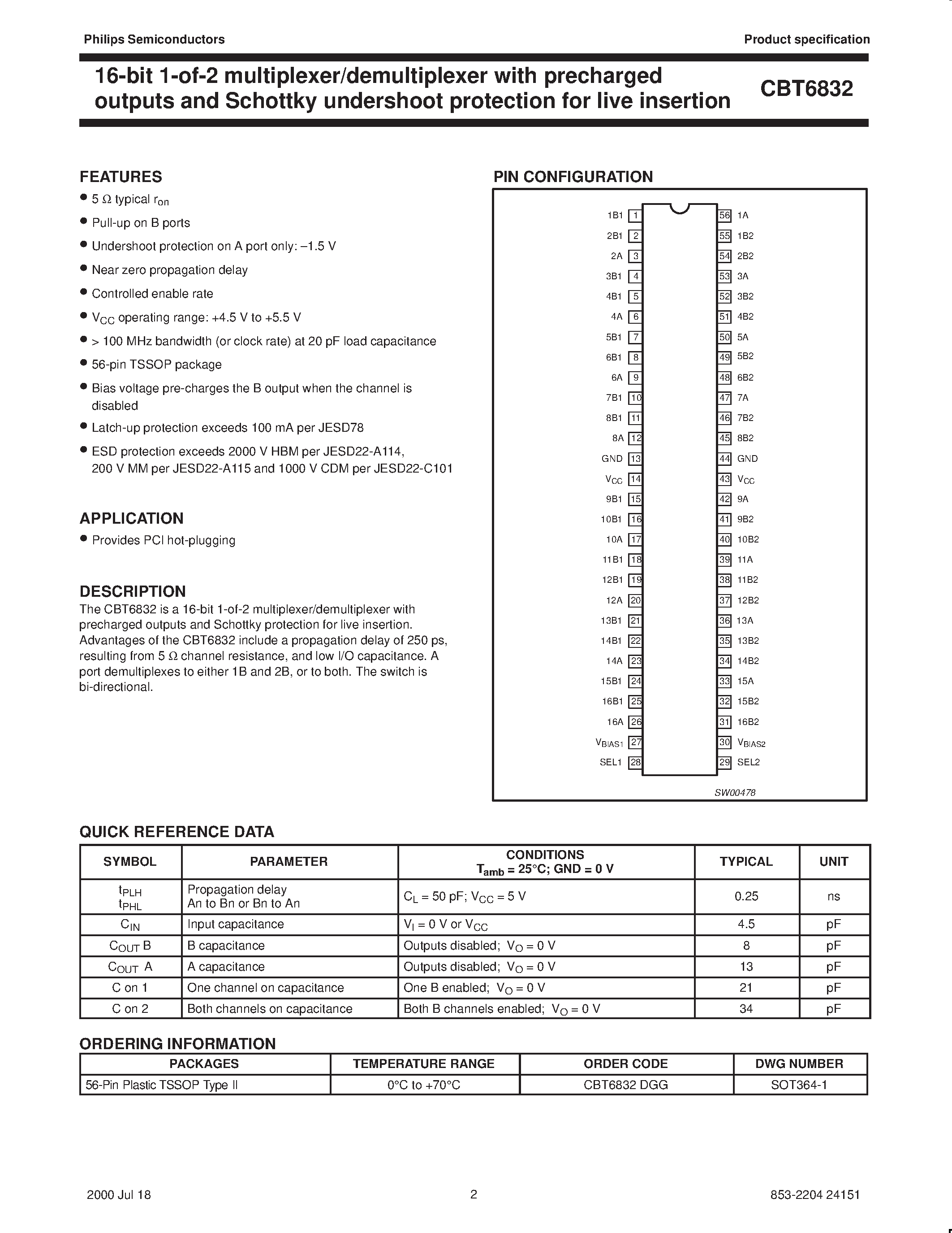 Даташит на микросхему CBT6820 страница 2 Даташит CBT6820 - 20-bit bus switch with precharged outputs and Schottky undershoot protection for live insertion страница 2