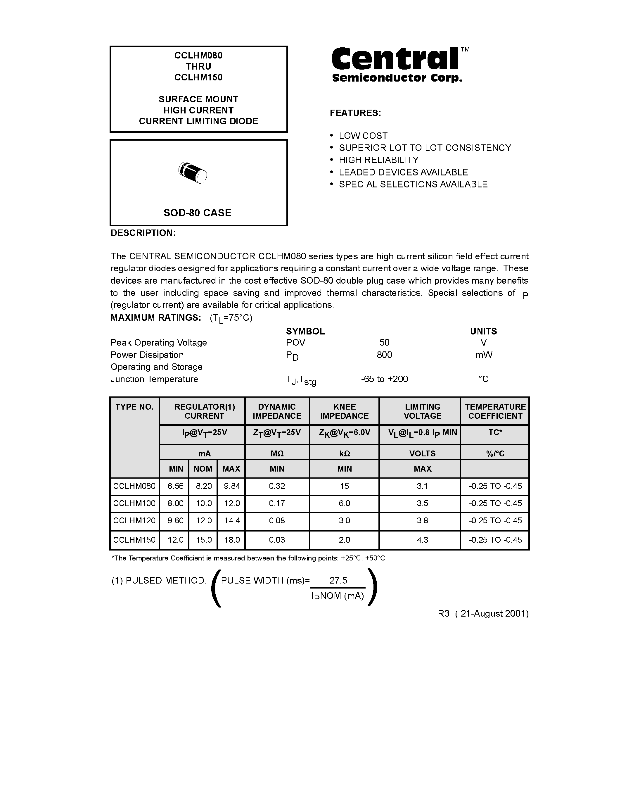 Datasheet CCLHM100 page 1 Datasheet CCLHM100 - SURFACE MOUNT HIGH CURRENT CURRENT LIMITING DIODE page 1