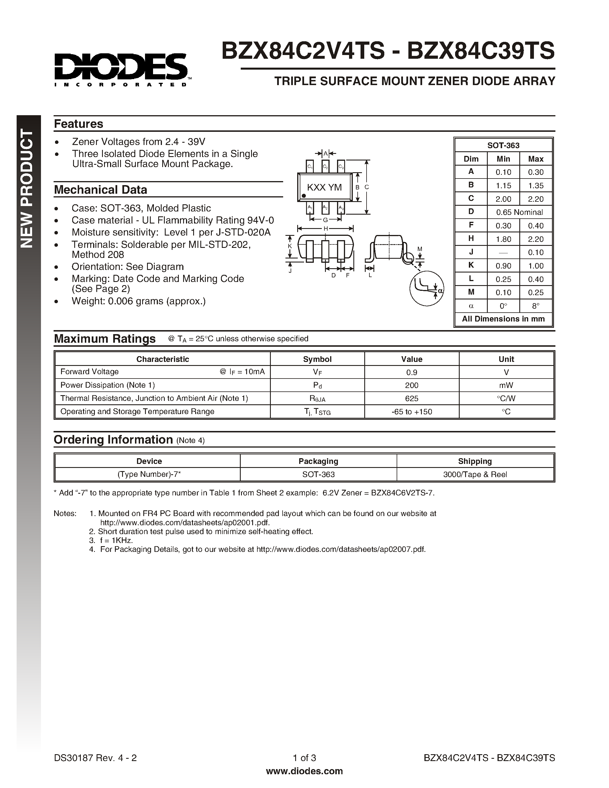 Datasheet BZX84C11TS - TRIPLE SURFACE MOUNT ZENER DIODE ARRAY page 1