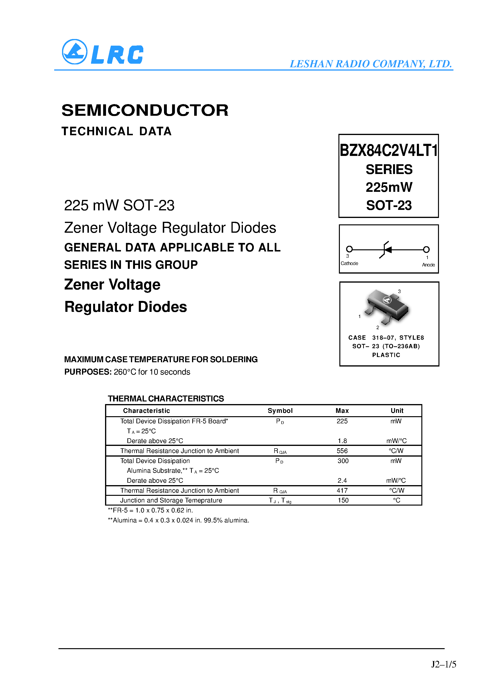 Даташит BZX84C4V3LT1 - SEMICONDUCTOR(TECHNICAL DATA) страница 1