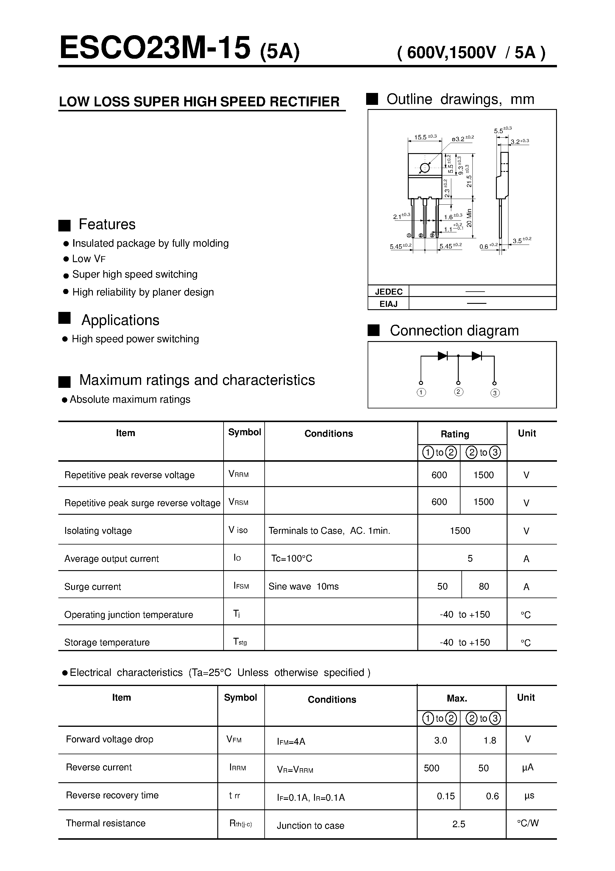 Datasheet C023M-15 - LOW LOSS SUPER HIGH SPEED RECTIFIER page 1