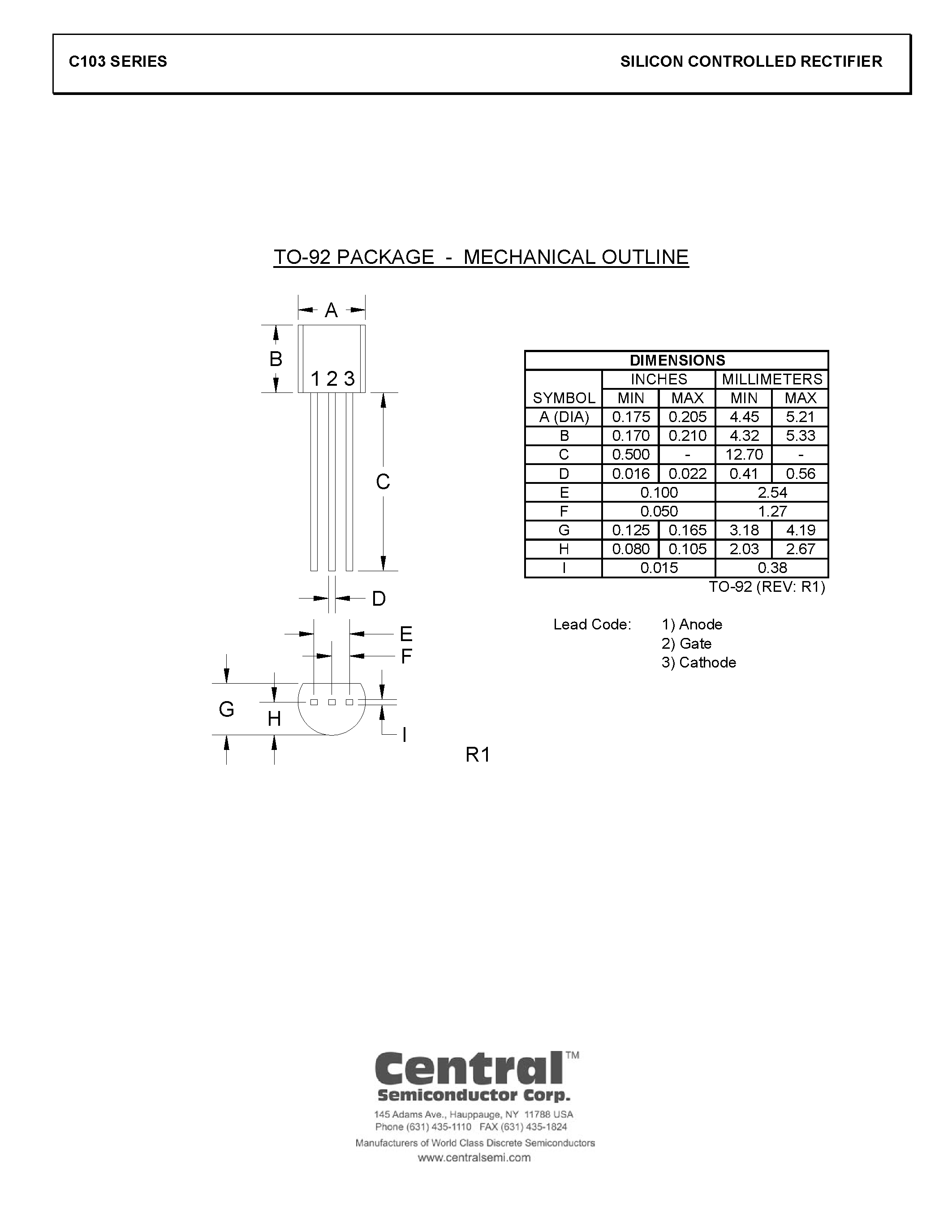 Datasheet C103A - SILICON CONTROLLED RECTIFIER page 2
