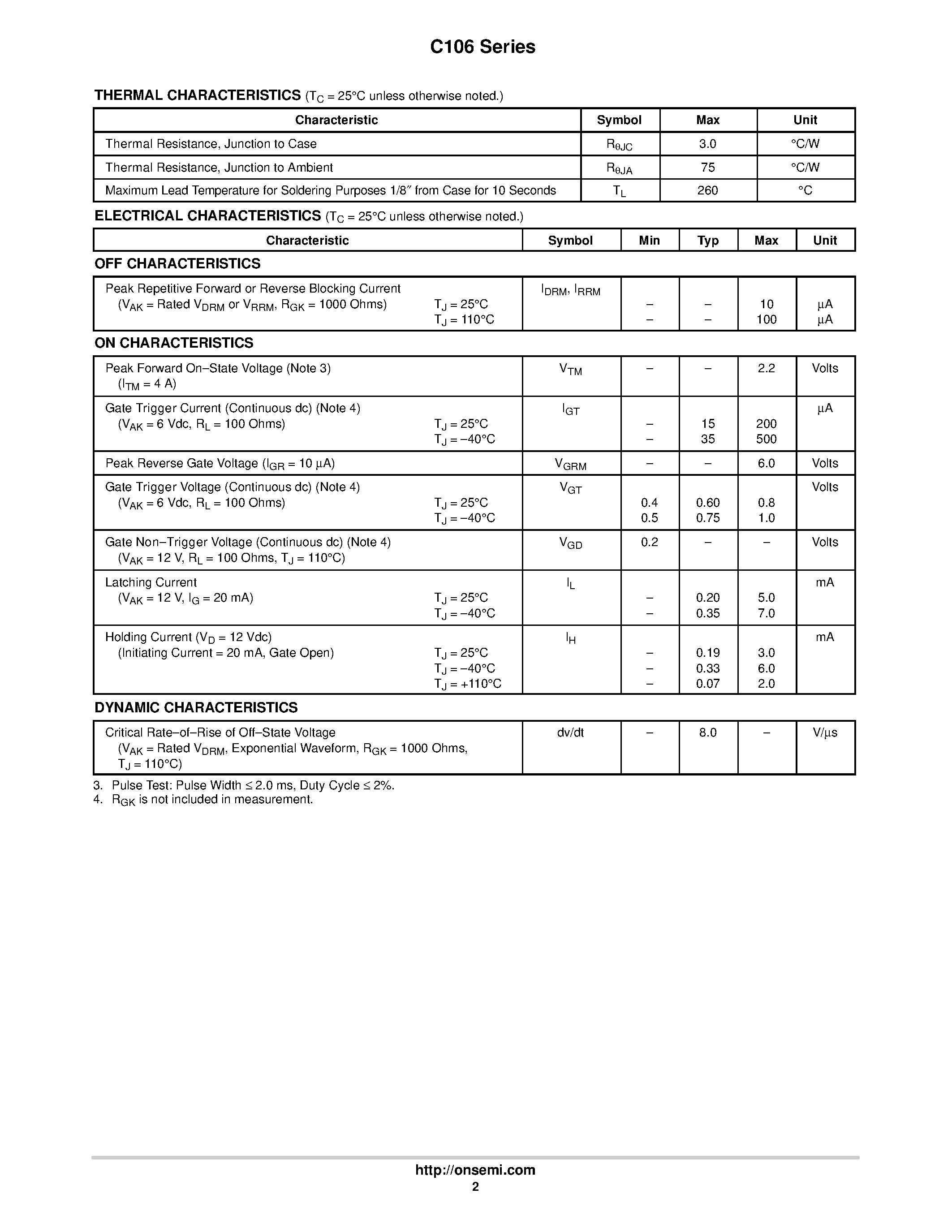 Даташит на микросхему C106M страница 2 Даташит C106M - Sensitive Gate Silicon Controlled Rectifiers страница 2
