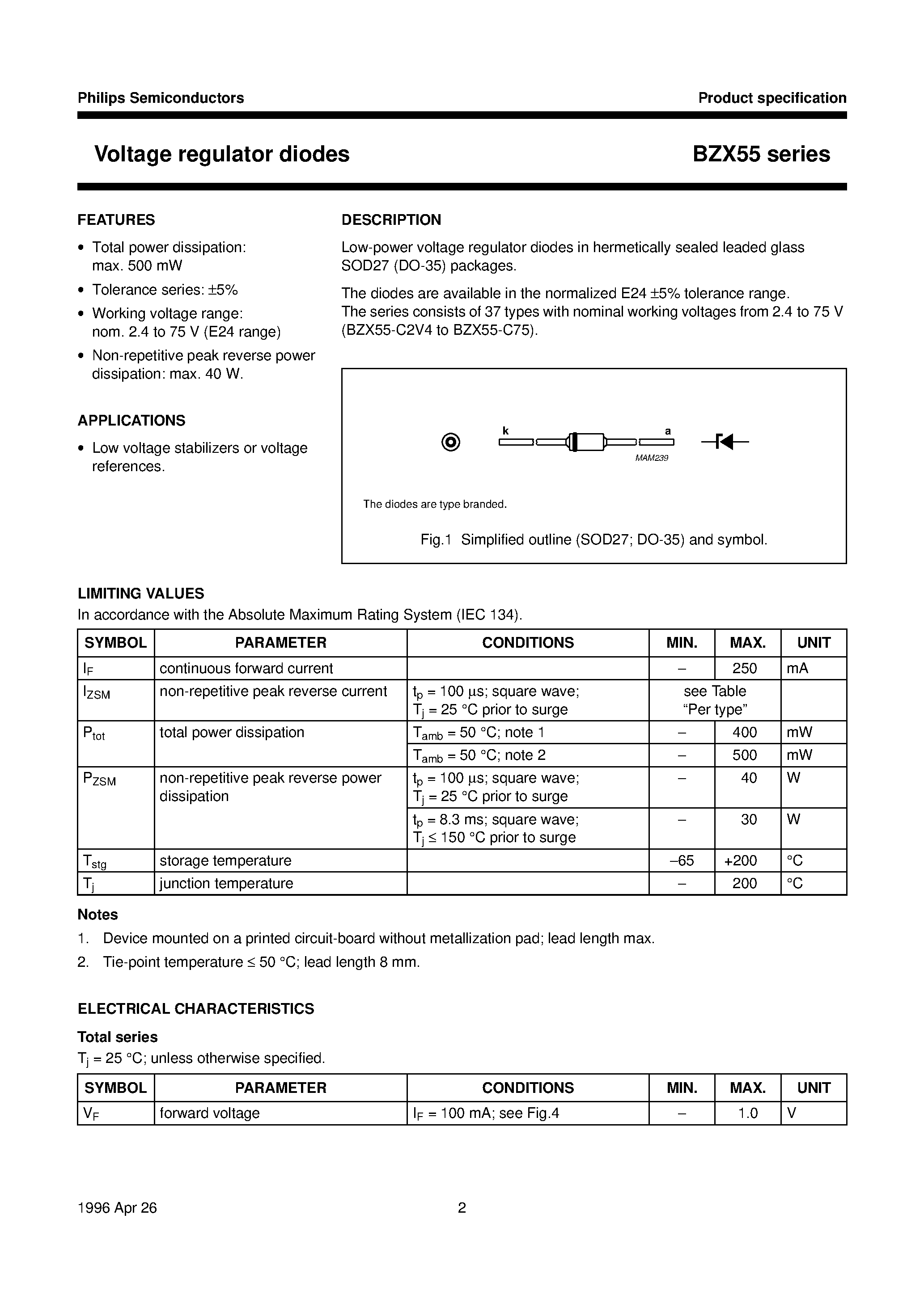 Datasheet BZX55-2V7 page 2 Datasheet BZX55-2V7 - Voltage regulator diodes page 2