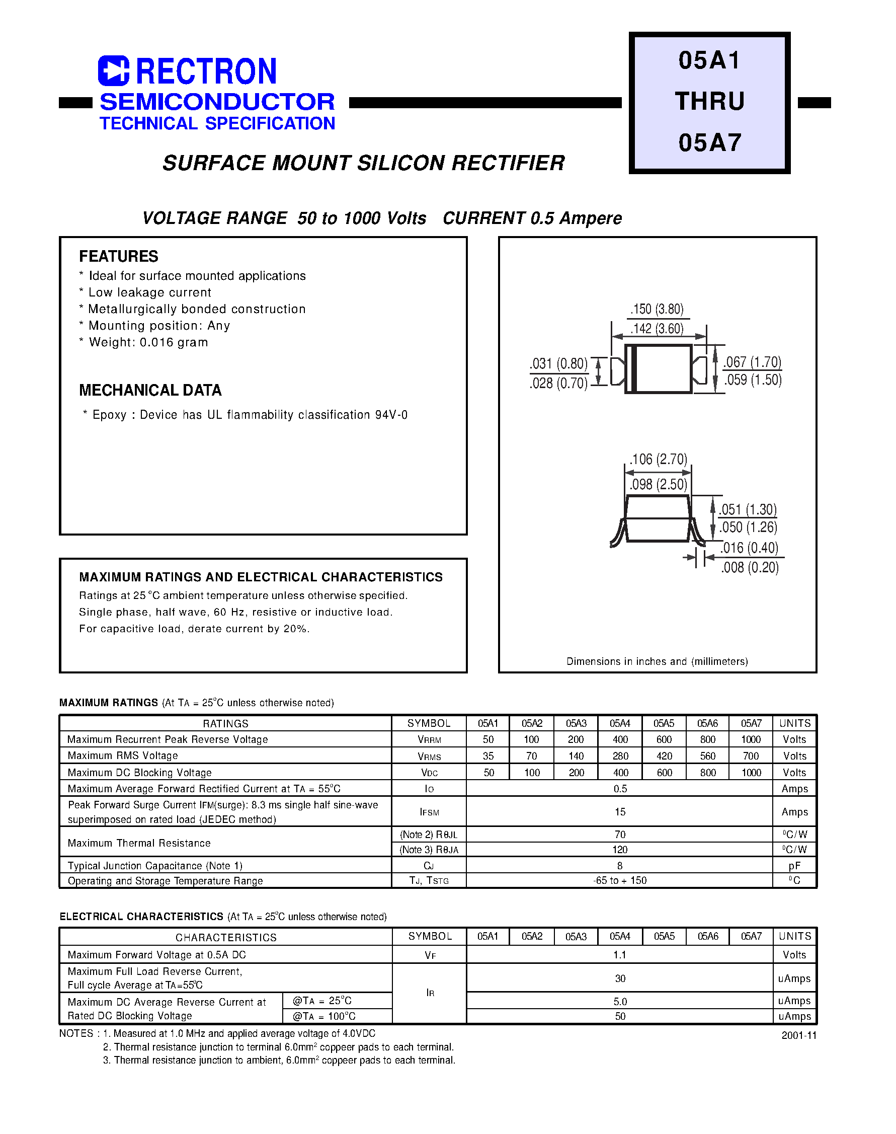 Datasheet 05A3 - SURFACE MOUNT SILICON RECTIFIER page 1