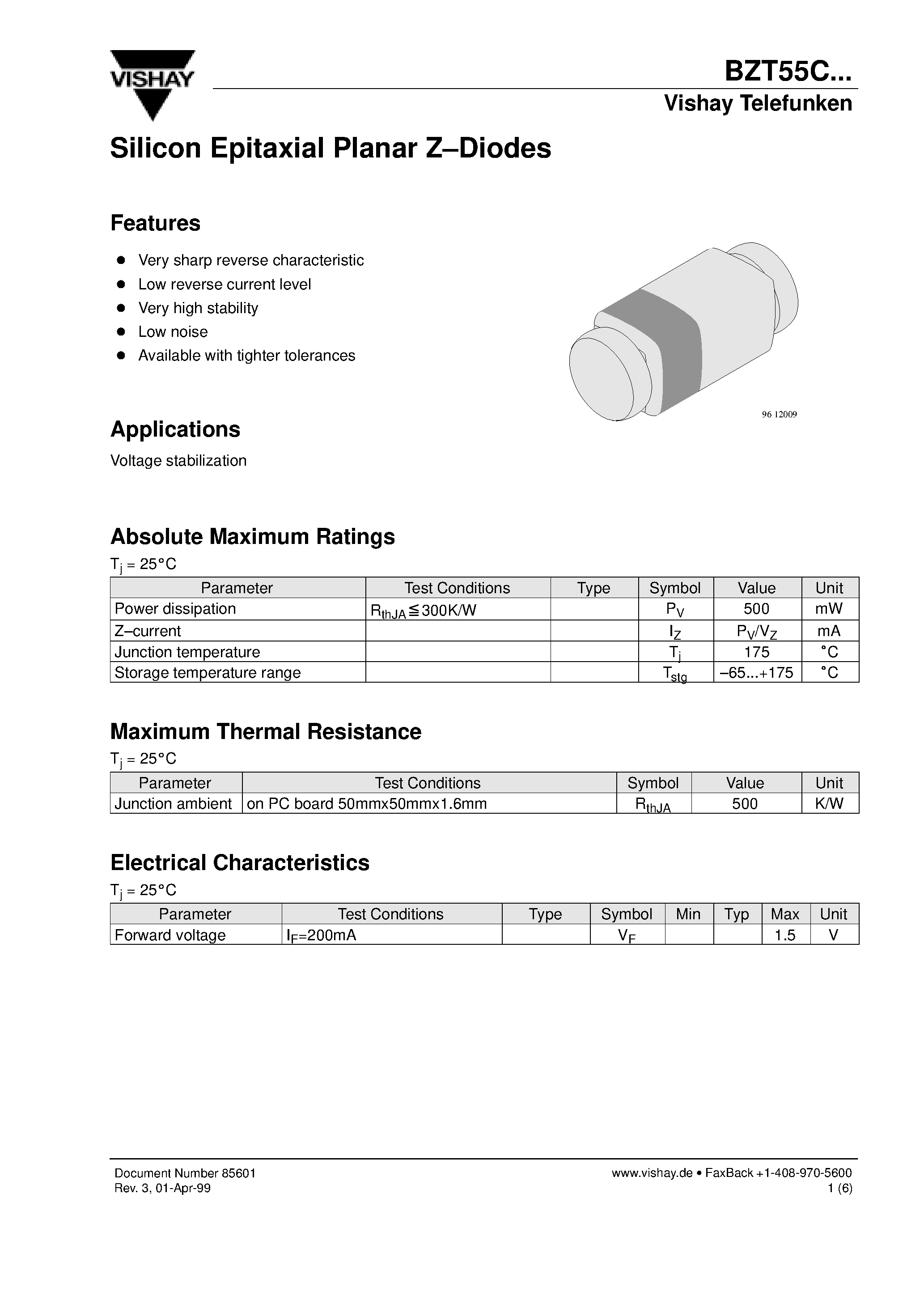 Datasheet BZT55C27 - Silicon Epitaxial Planar Z-Diodes page 1