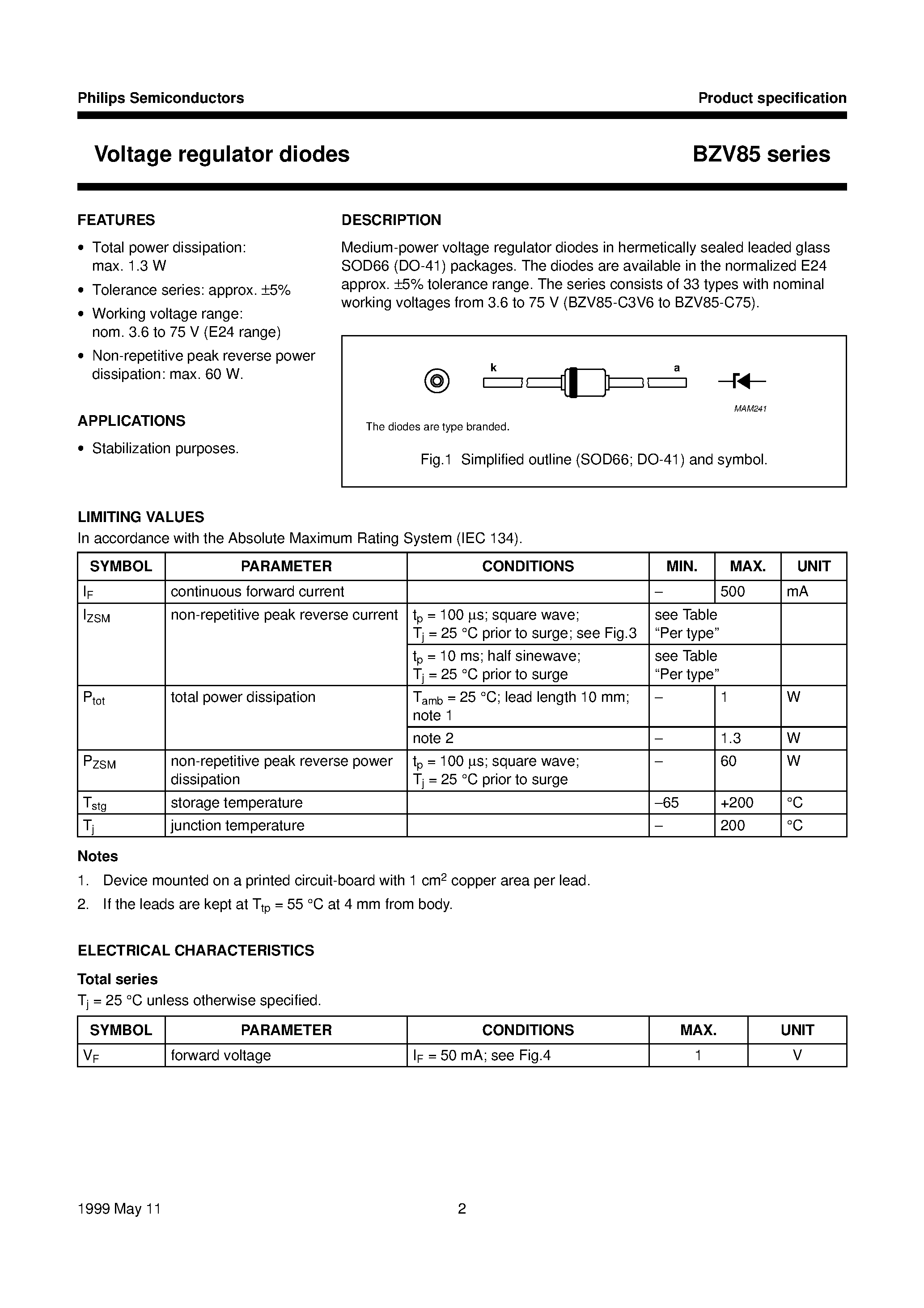 Даташит на микросхему BZV85-7V5 страница 2 Даташит BZV85-7V5 - Voltage regulator diodes страница 2