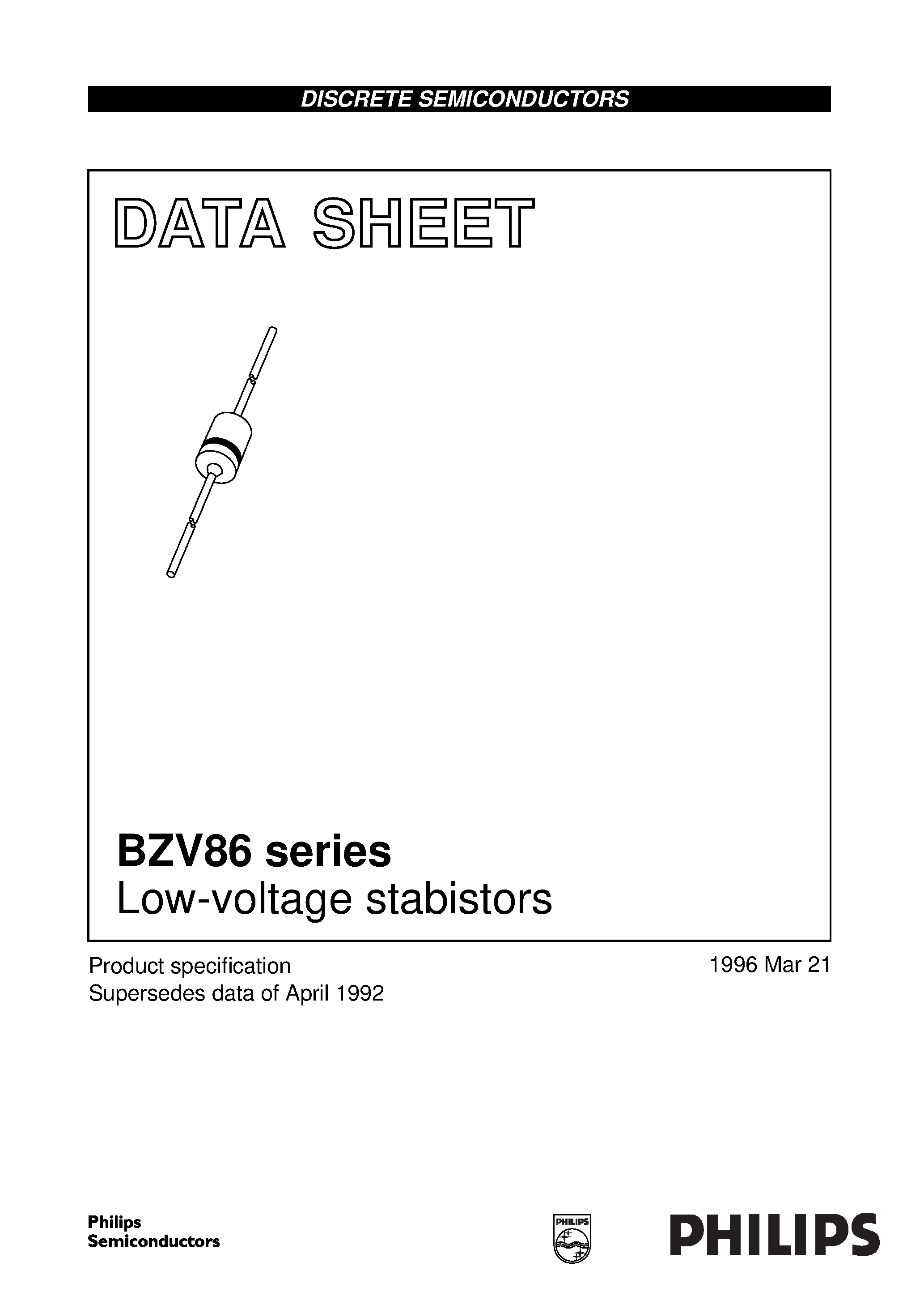 Даташит на микросхему BZV86-2V0 страница 1 Даташит BZV86-2V0 - Low-voltage stabistors страница 1