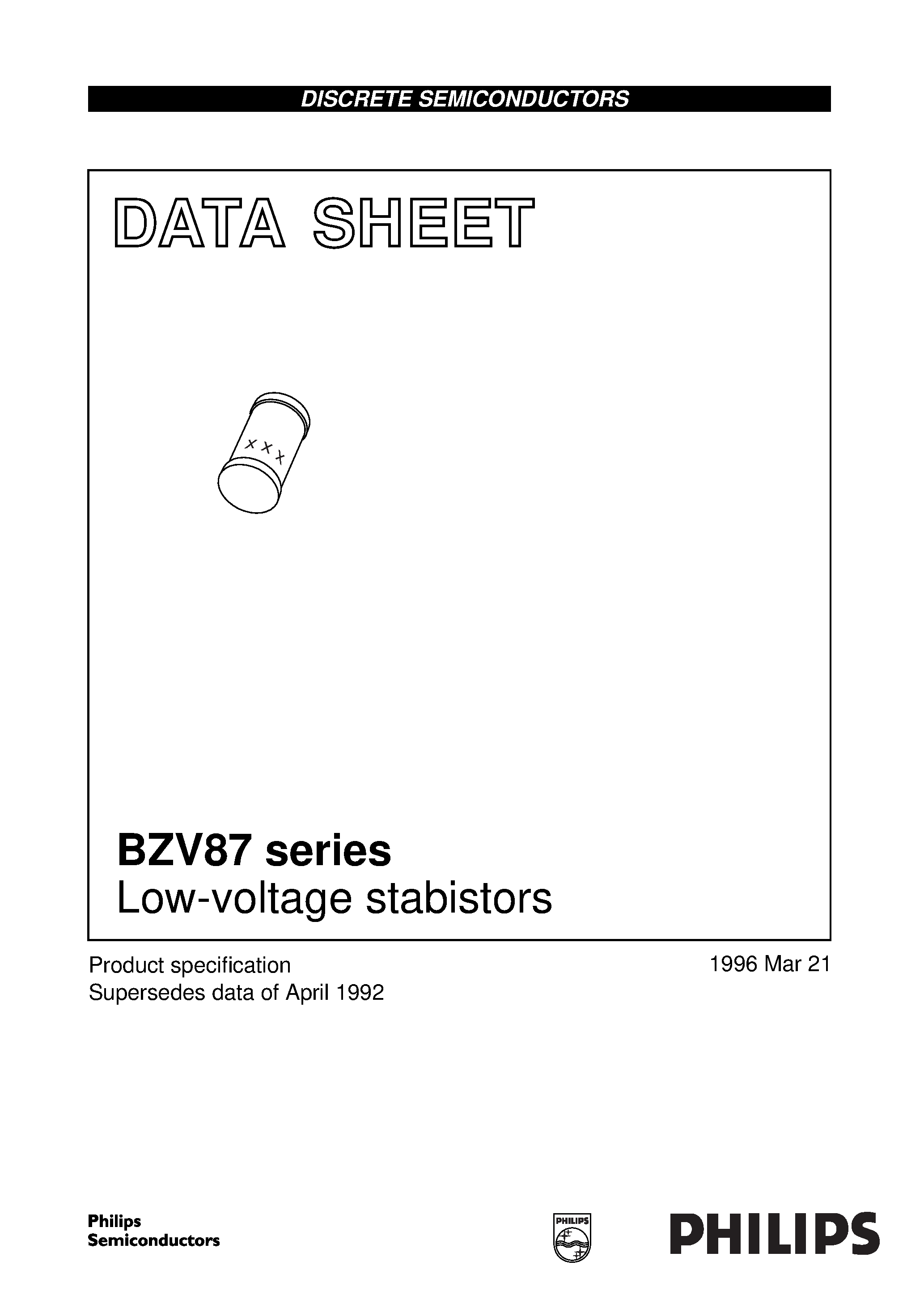 Datasheet BZV87 page 1 Datasheet BZV87 - Low-voltage stabistors page 1