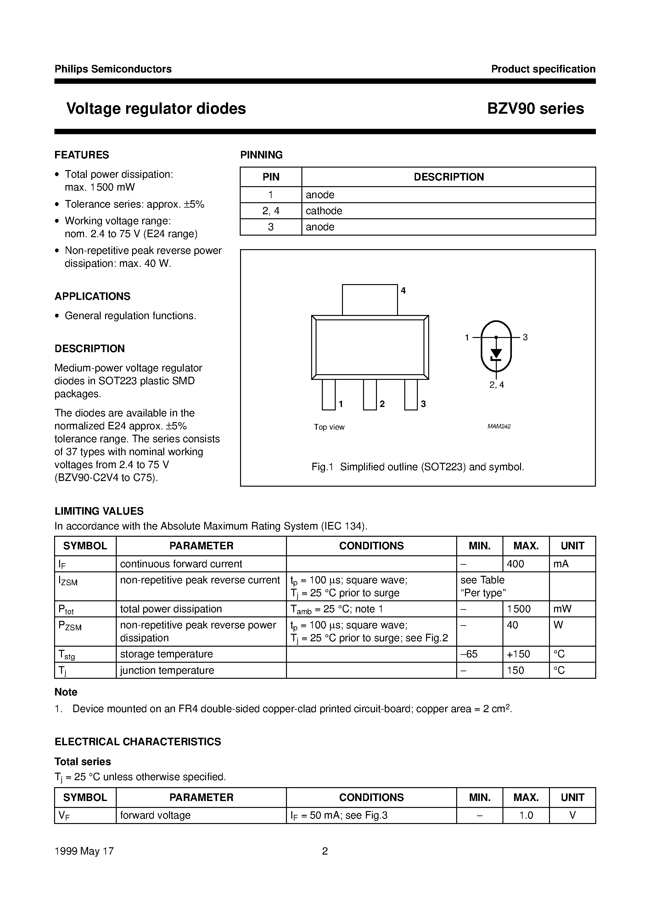 Даташит на микросхему BZV90-5V6 страница 2 Даташит BZV90-5V6 - Voltage regulator diodes страница 2
