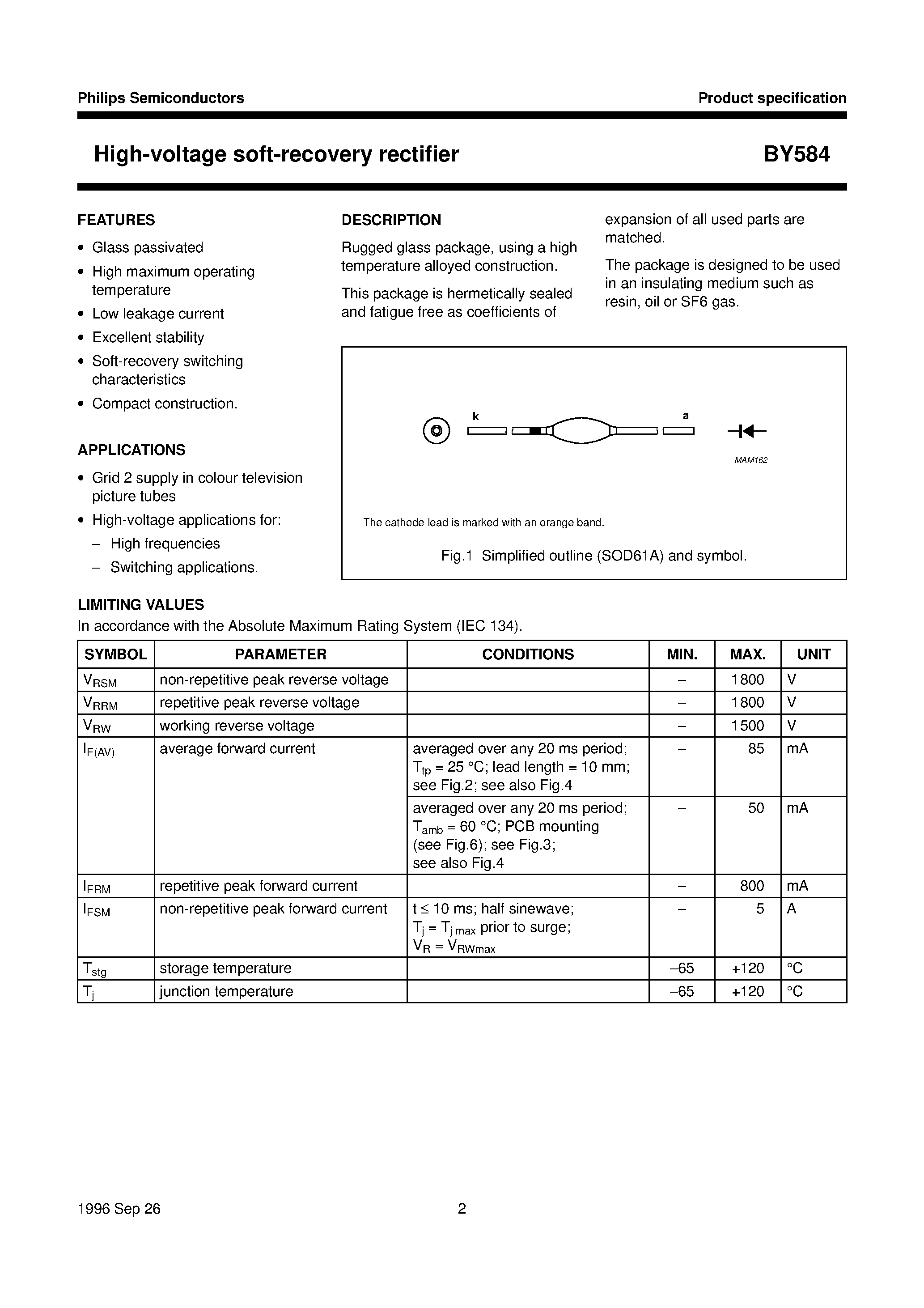 Datasheet BY584 page 2 Datasheet BY584 - High-voltage soft-recovery rectifier page 2