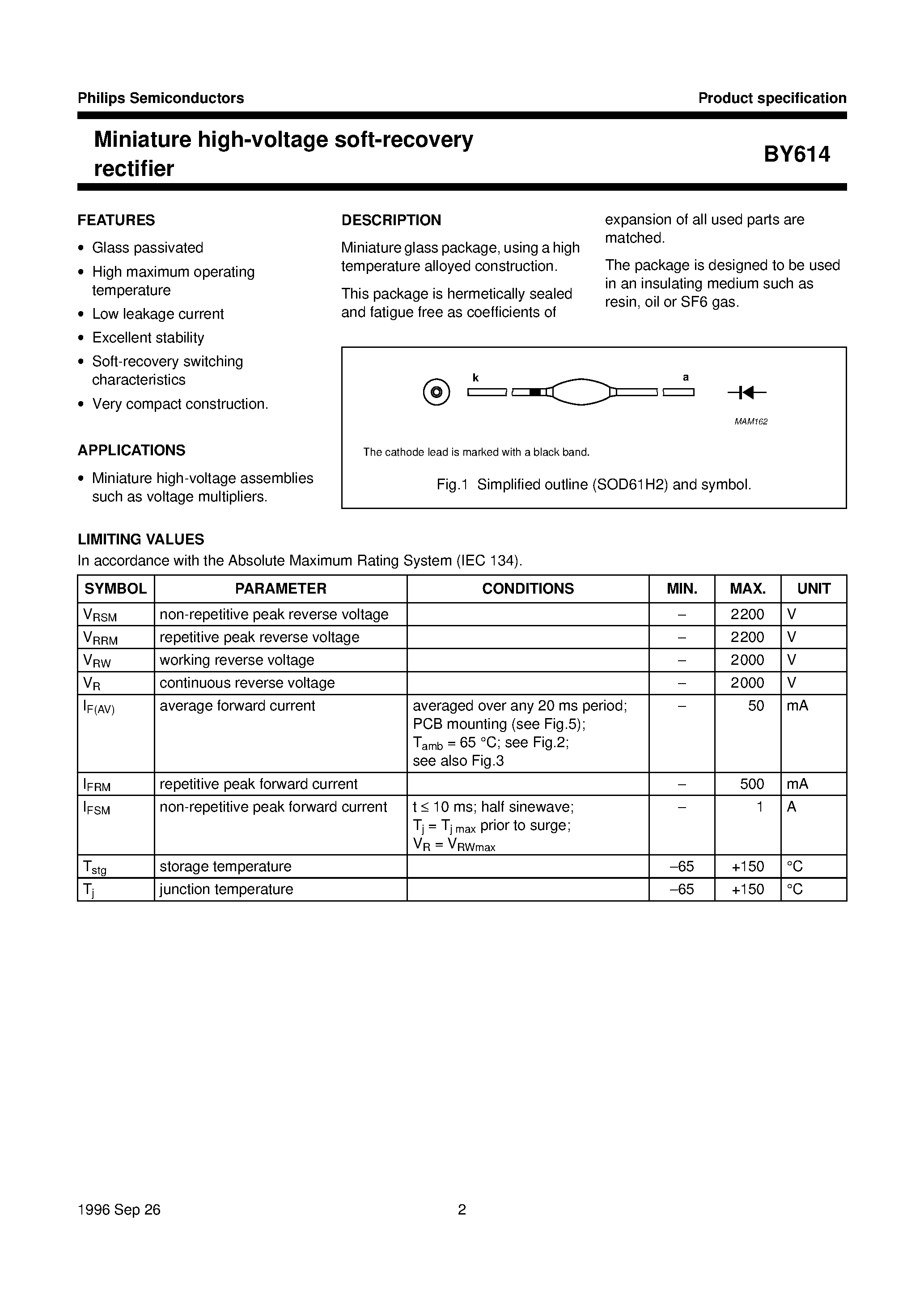 Datasheet BY614 page 2 Datasheet BY614 - Miniature high-voltage soft-recovery rectifier page 2