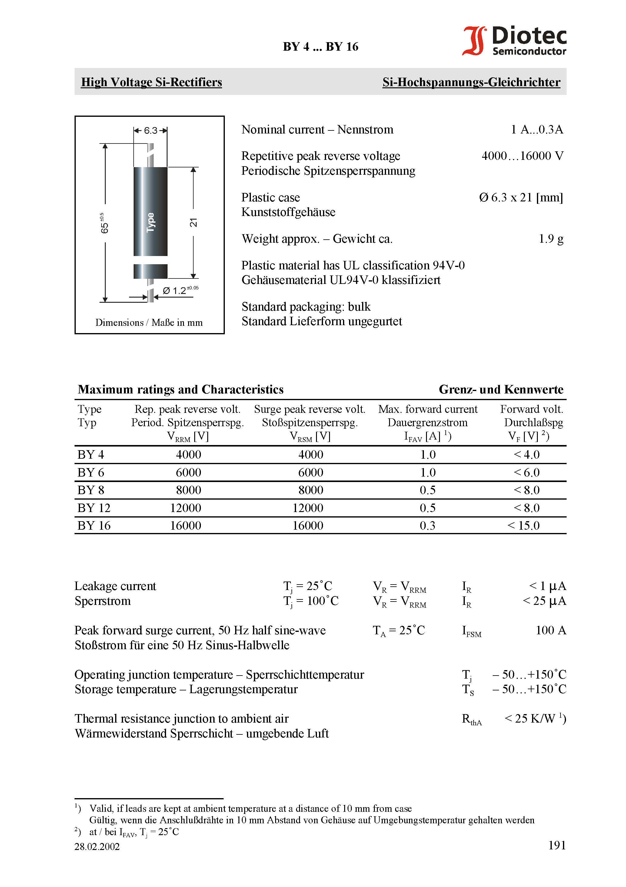 Datasheet BY8 page 1 Datasheet BY8 - High Voltage Si-Rectifiers page 1