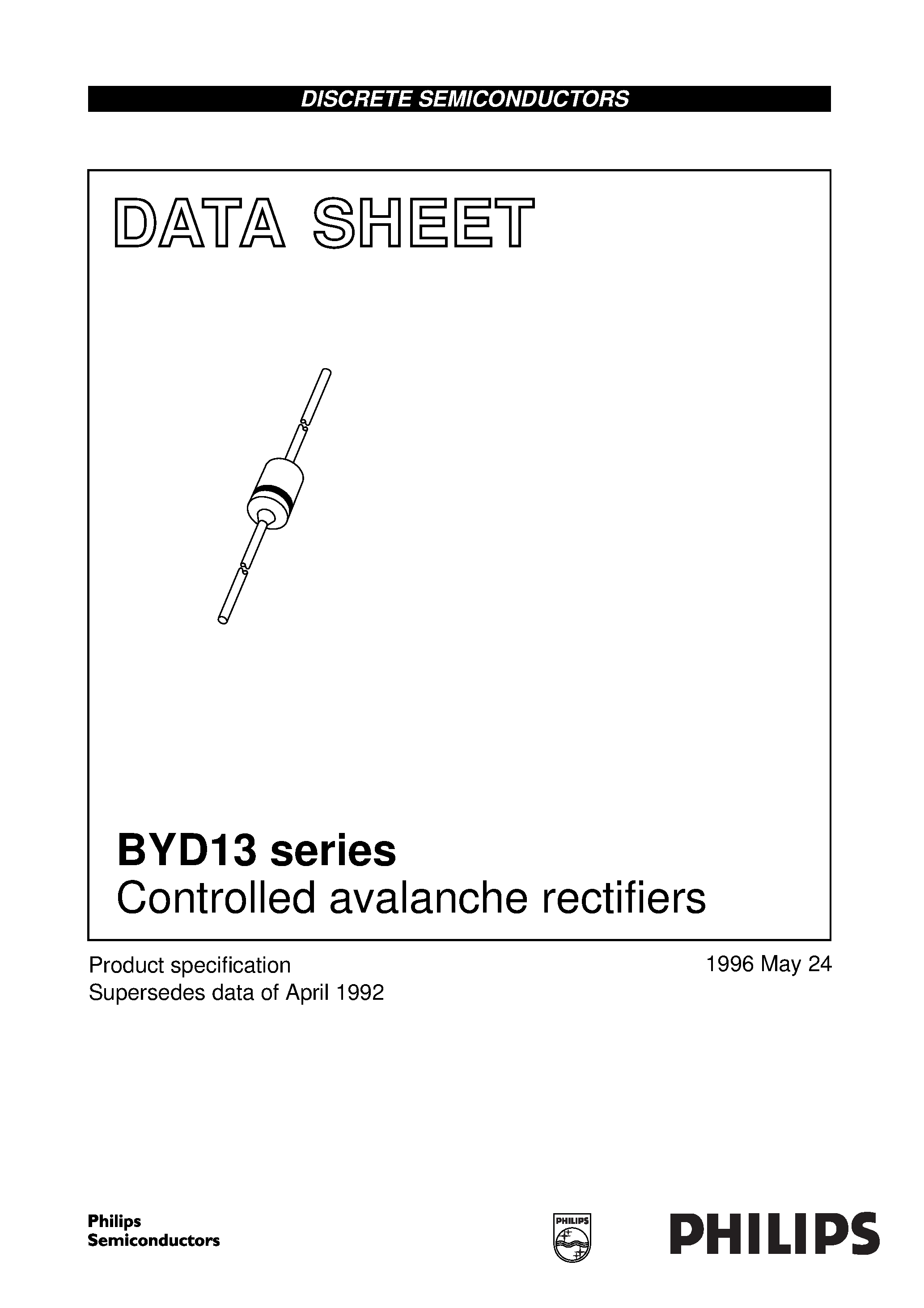 Datasheet BYD13J page 1 Datasheet BYD13J - Controlled avalanche rectifiers page 1