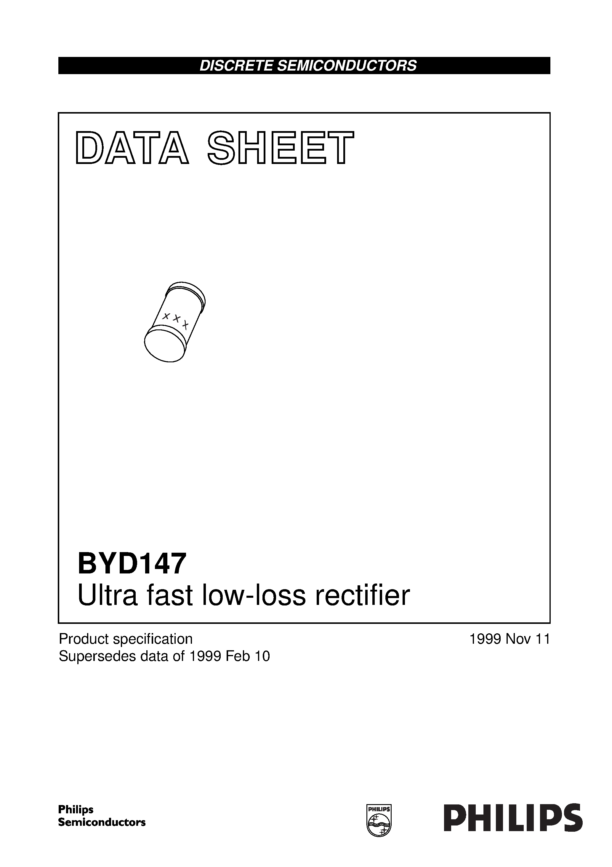 Datasheet BYD147 page 1 Datasheet BYD147 - Ultra fast low-loss rectifier page 1