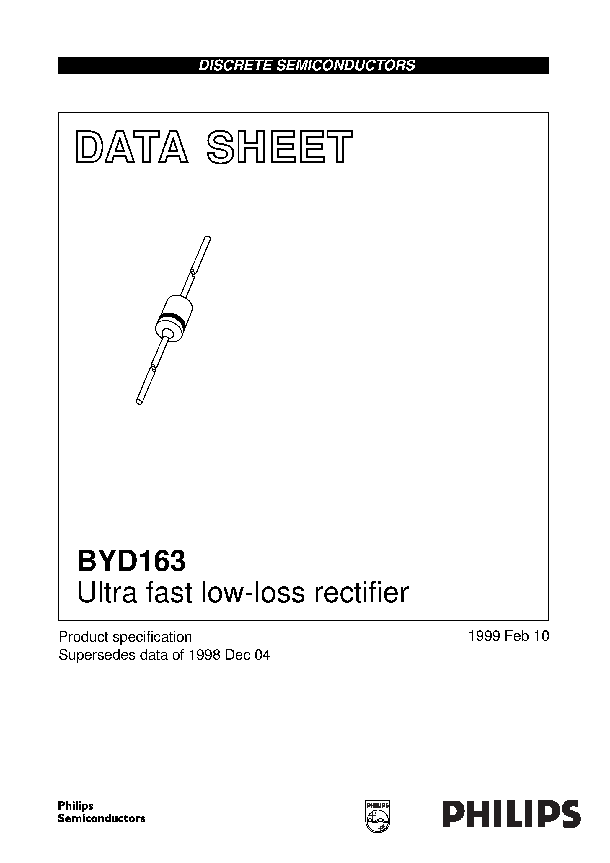 Datasheet BYD163 page 1 Datasheet BYD163 - Ultra fast low-loss rectifier page 1