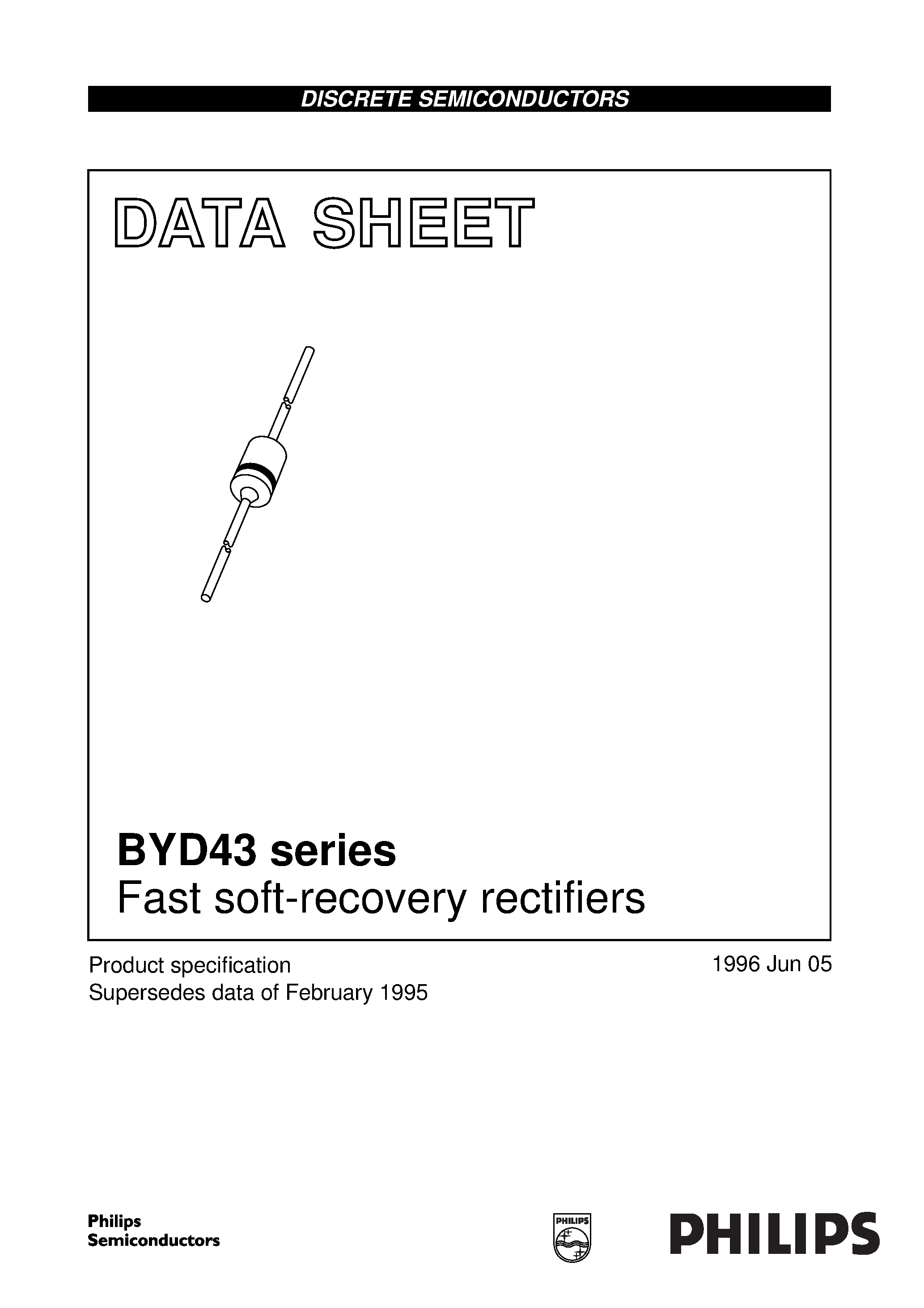 Datasheet BYD43-18 page 1 Datasheet BYD43-18 - Fast soft-recovery rectifiers page 1