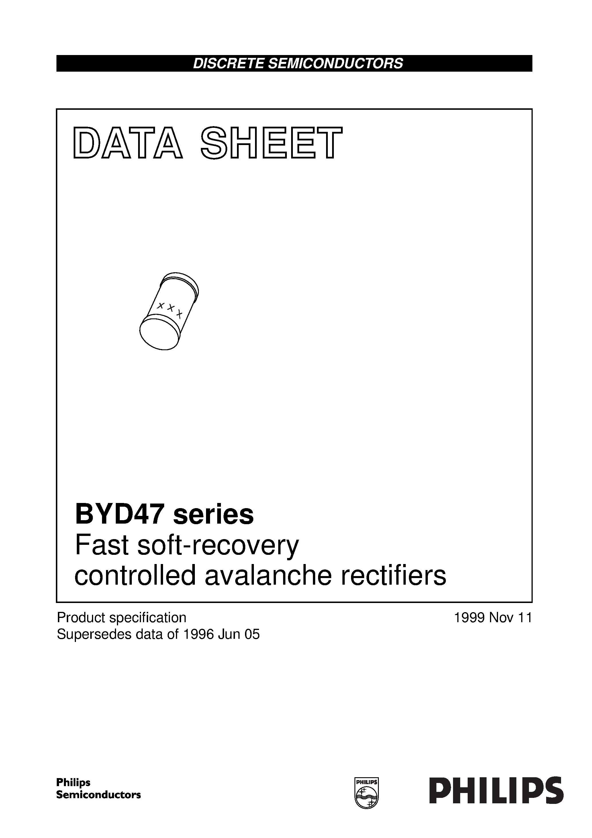 Datasheet BYD47-16 page 1 Datasheet BYD47-16 - Fast soft-recovery controlled avalanche rectifiers page 1