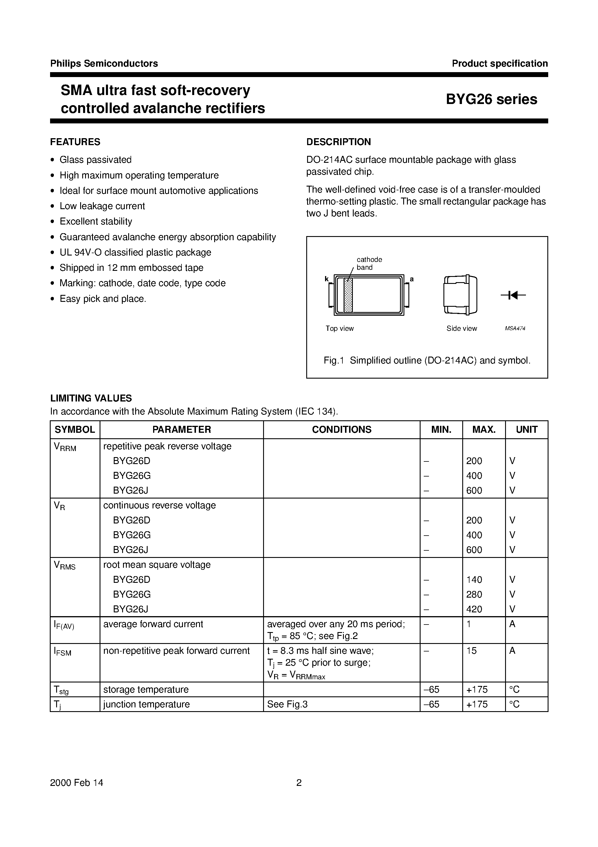 Datasheet BYG26 page 2 Datasheet BYG26 - SMA ultra fast soft-recovery controlled avalanche rectifiers page 2