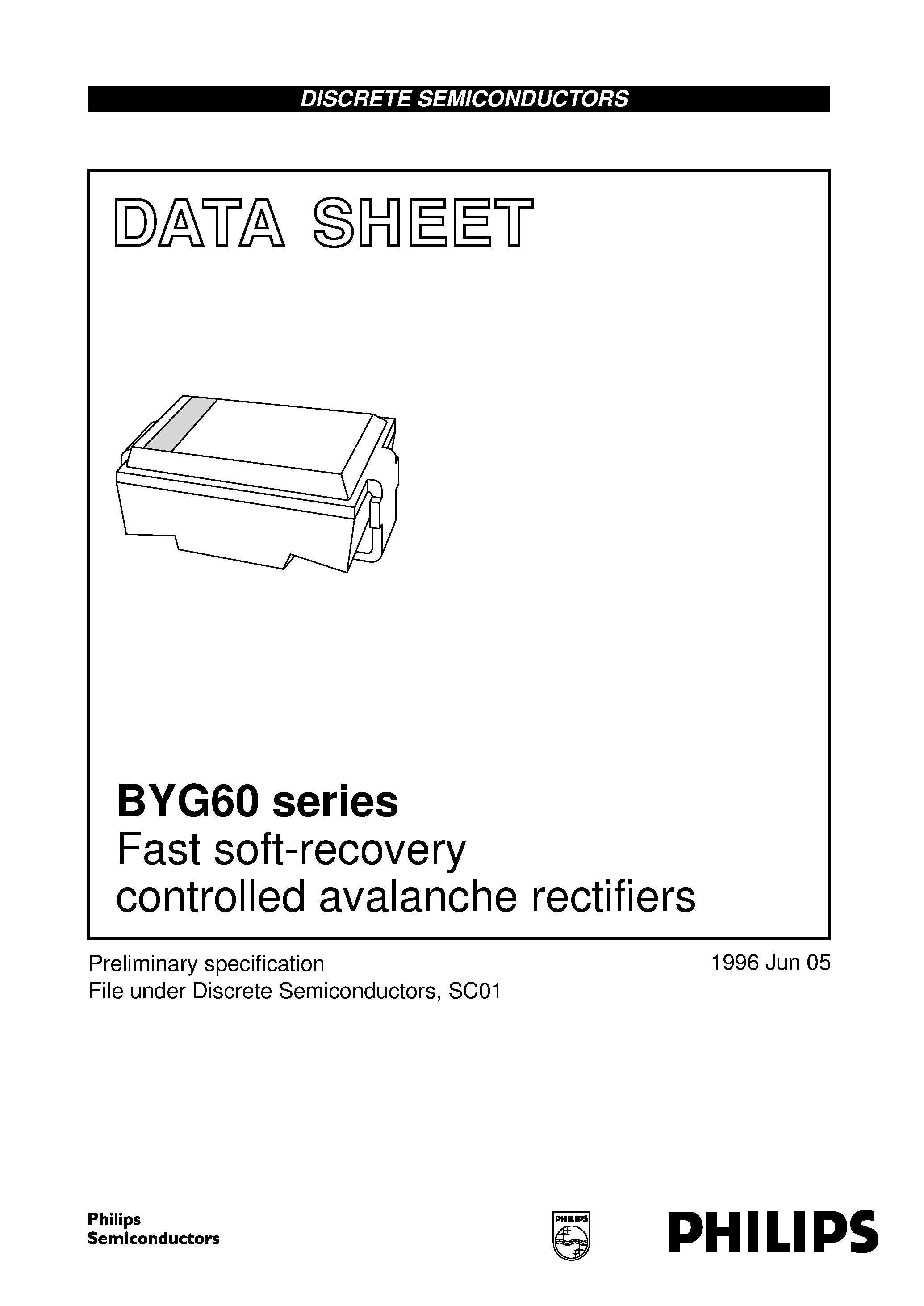 Datasheet BYG60 page 1 Datasheet BYG60 - Fast soft-recovery controlled avalanche rectifiers page 1