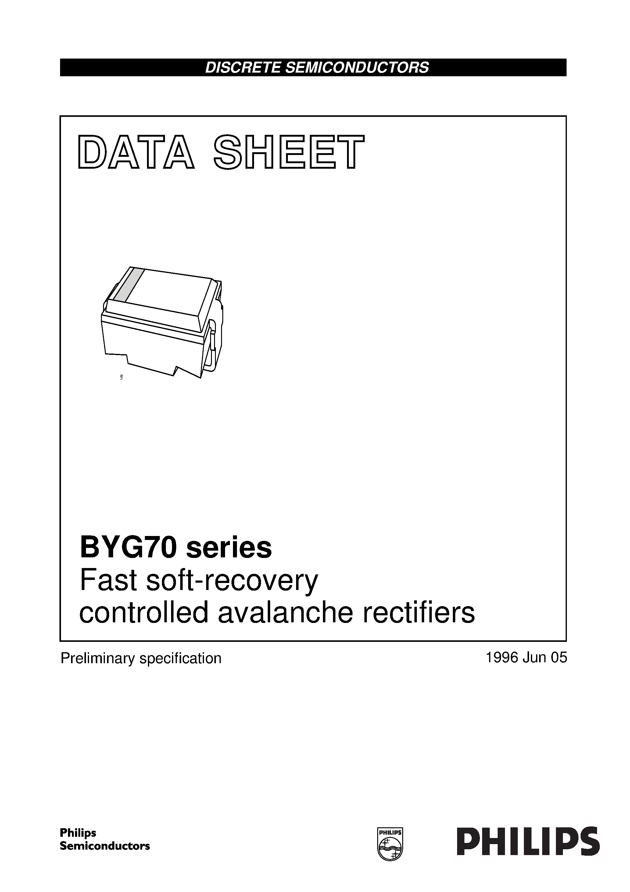 Datasheet BYG70J page 1 Datasheet BYG70J - Fast soft-recovery controlled avalanche rectifiers page 1