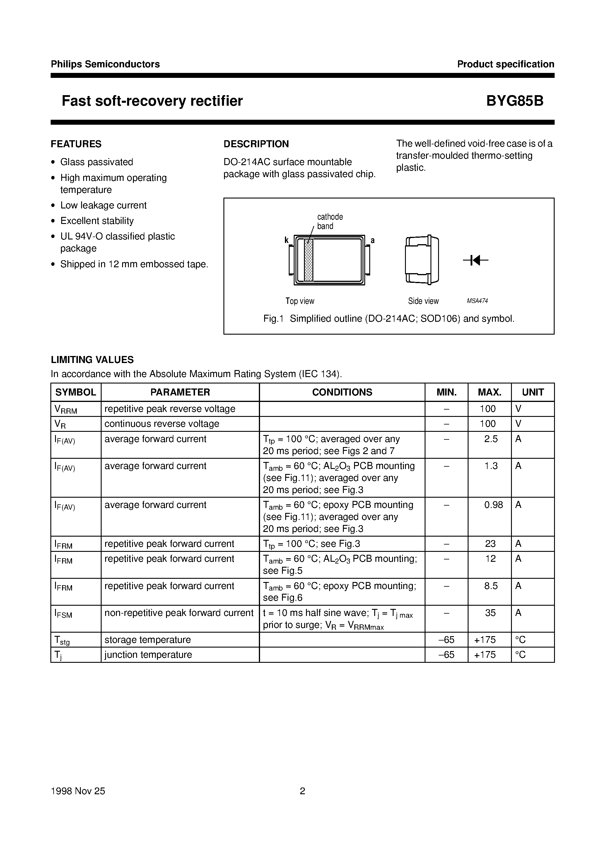 Datasheet BYG85B page 2 Datasheet BYG85B - Fast soft-recovery rectifier page 2
