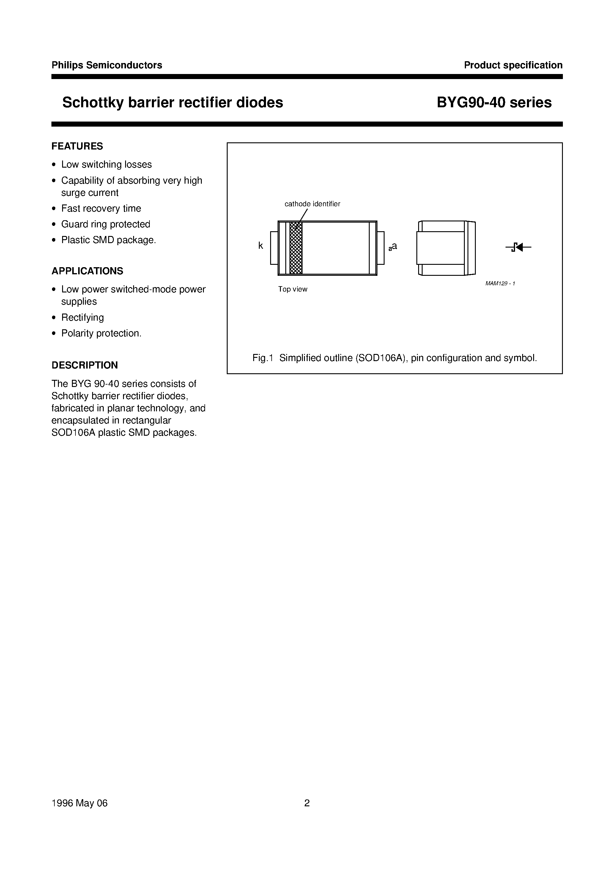Datasheet BYG90-40 - Schottky barrier rectifier diodes page 2